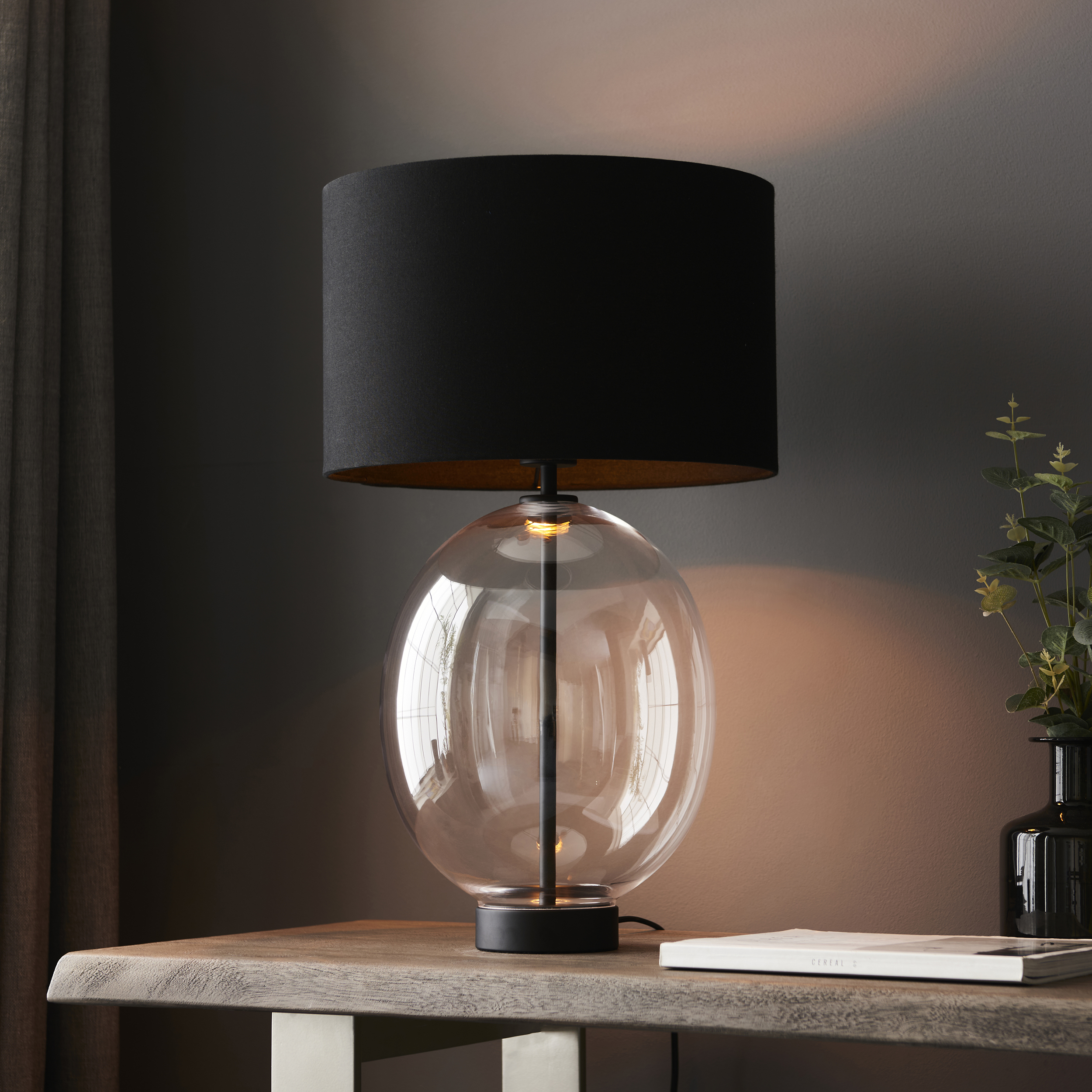 Vial Black Touch Table Lamp, Oval, Glass