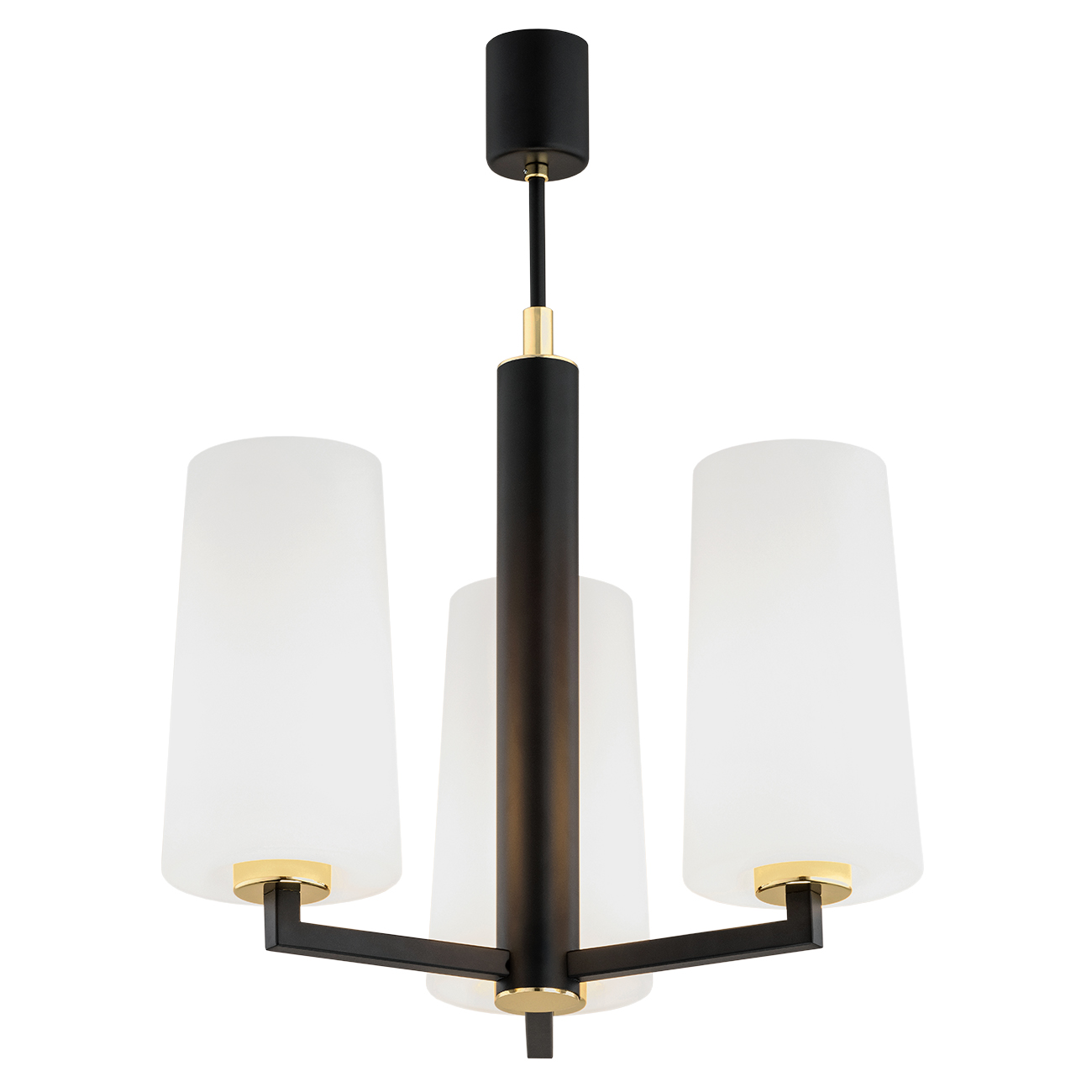 Melot 3 Lamp Chandelier, Black & Brass, Opal Shades, 46cm Width