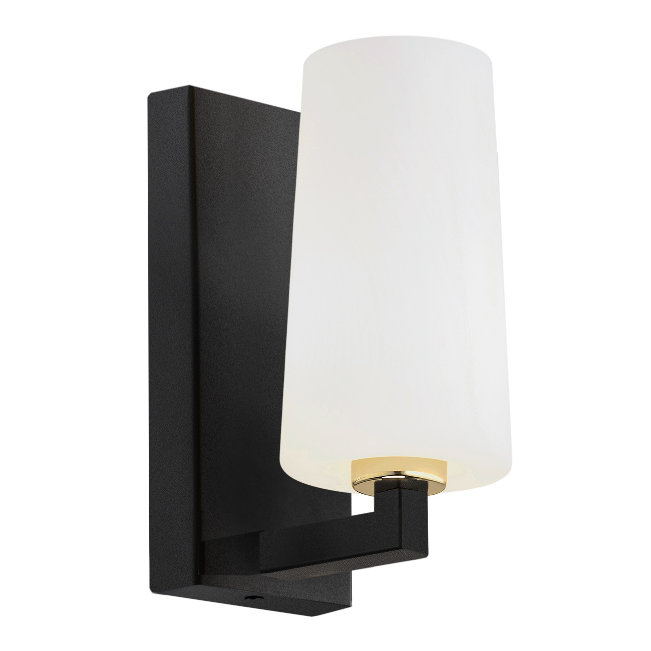 Melot Wall Lamp, Black & Brass, Opal Shade, 1 Lamp, 8.5cm Width