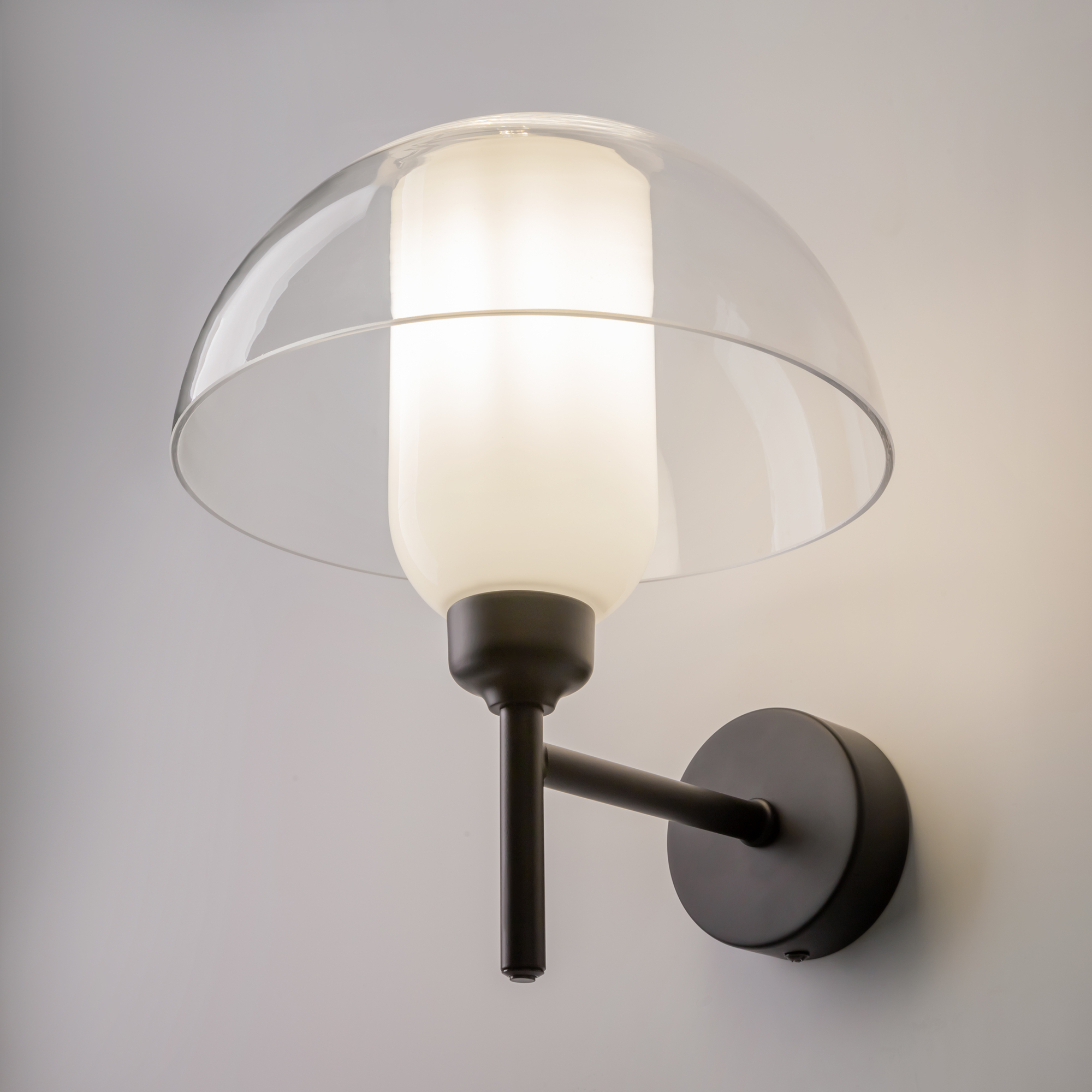 Memory Mushroom Black Wall Light, Clear & Opal Glass, Metal, 1 Lamp, 22cm Wide