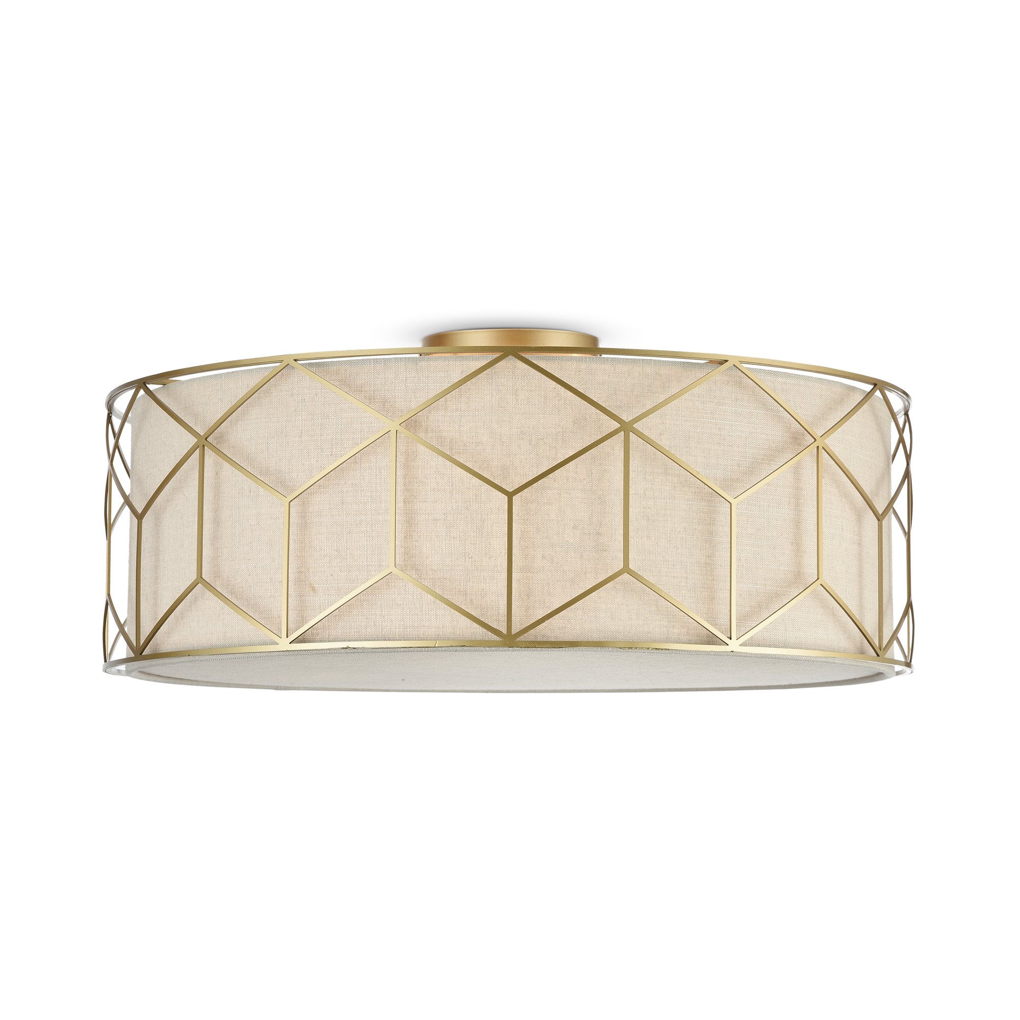Messina Round Ceiling Light, 5 Lamp, Gold Metal, Beige Shade, 57.5cm Wide