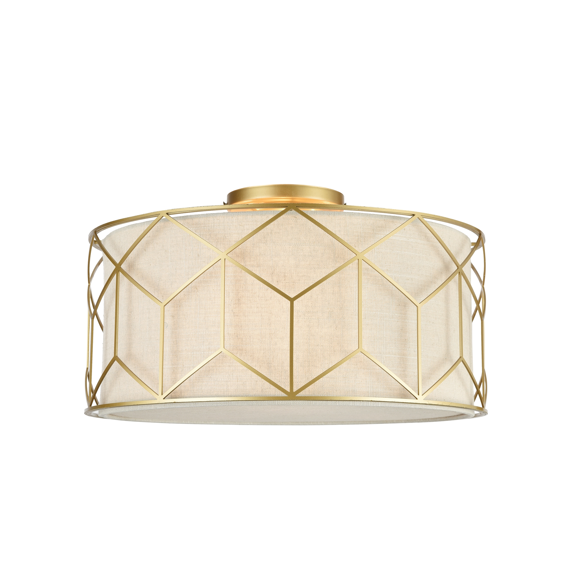 Messina Round Ceiling Lamp, 3 Light, Gold Metal, Beige Shade, 43cm Wide