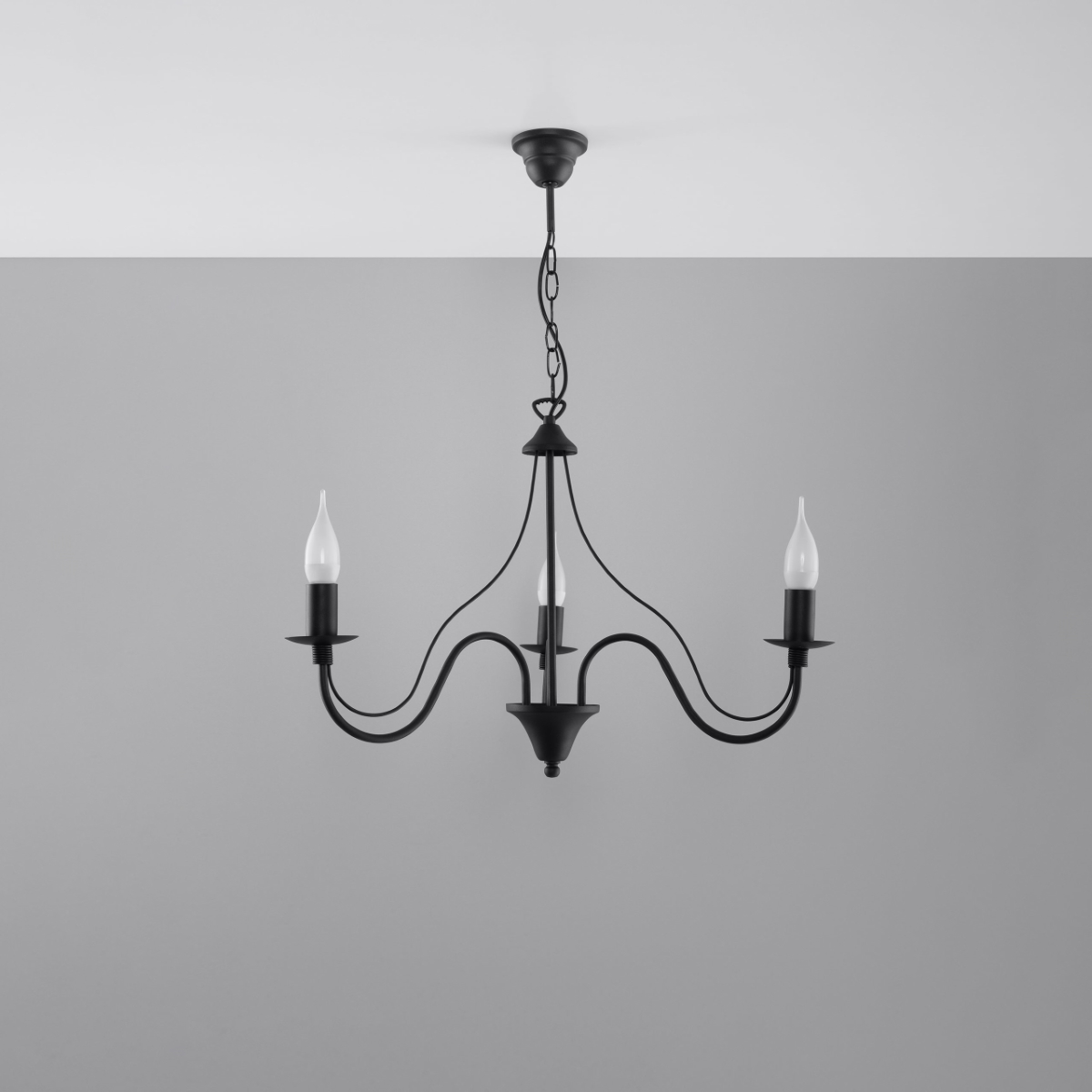 Wera 3 Light Candle Chandelier, Black Metal, 60cm Diameter