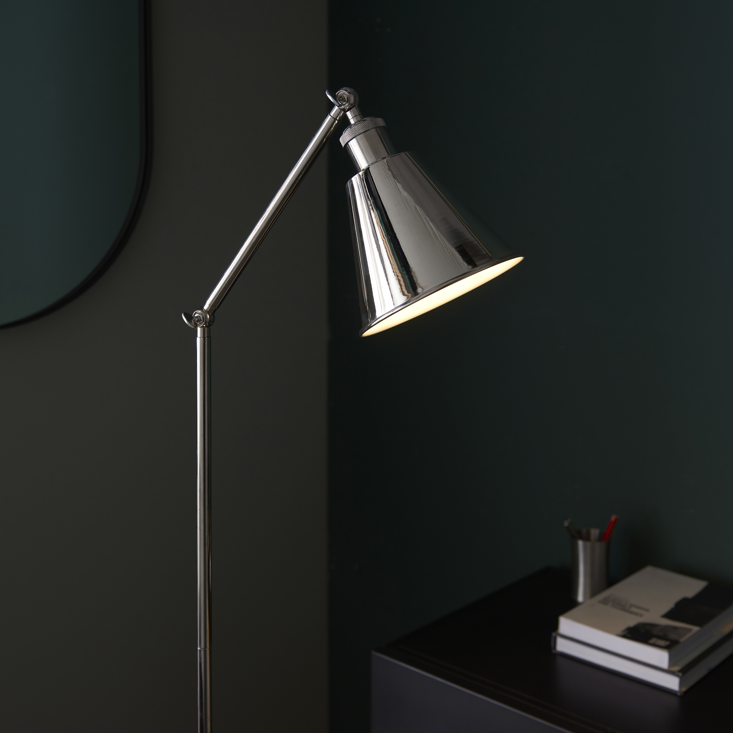 Alia Floor Lamp, Polished Nickel, Adjustable