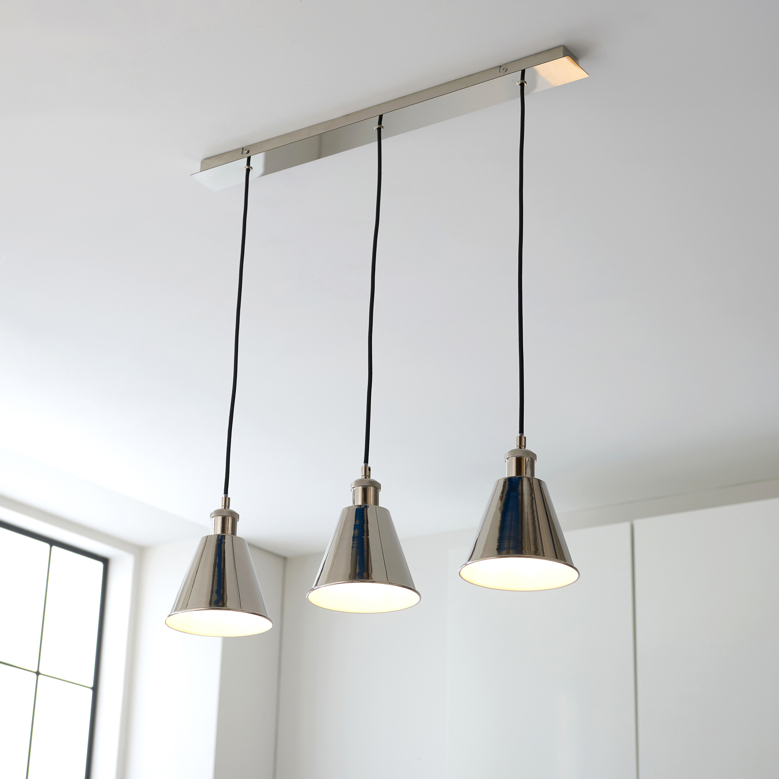 Alia Hanging Pendant Light, Polished Nickel, 3 Bulb, 73cm