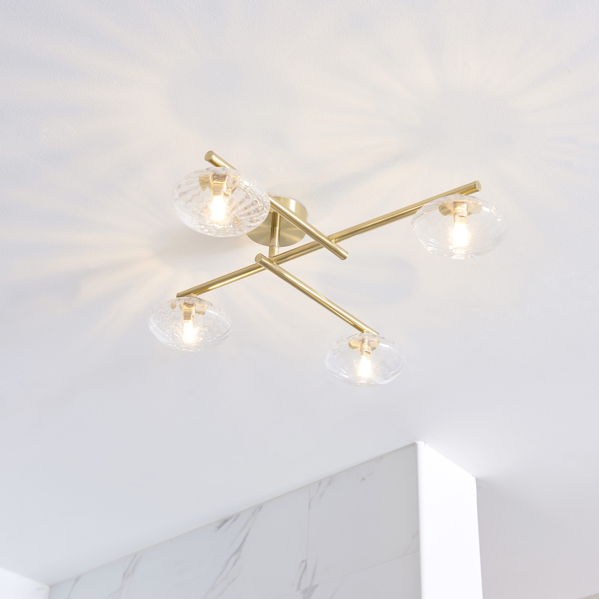 Nulla Ceiling Lamp, 4 Light, Gold-Brass, Ribbed Glass, 66cm