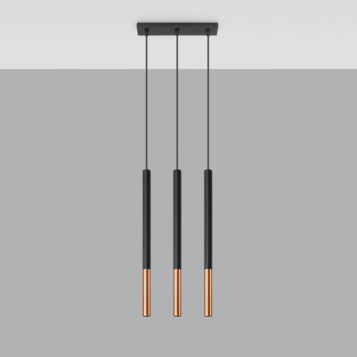 Mozaica Black & Copper Bar Pendant Lamp, 3 Light, Metal, 30cm Length