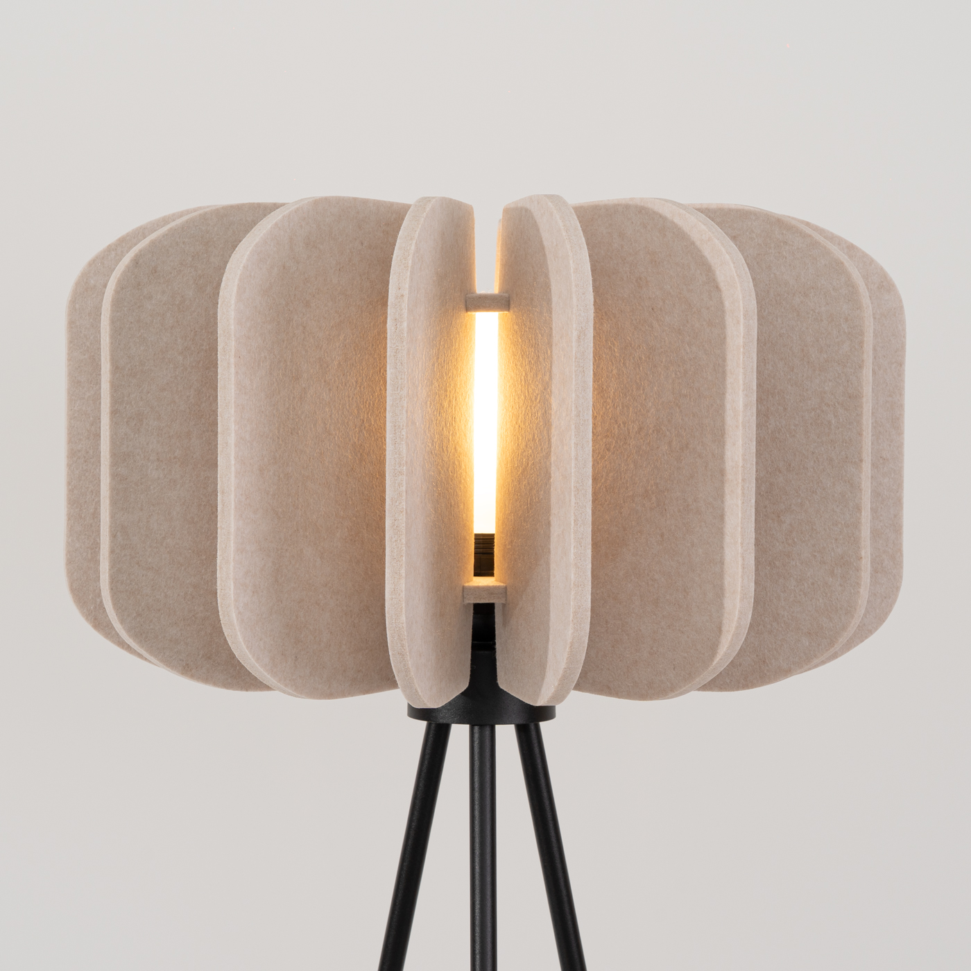 Malo Felt Floor Lamp, Beige, Black Metal Base, 45cm Diameter, 1 Light