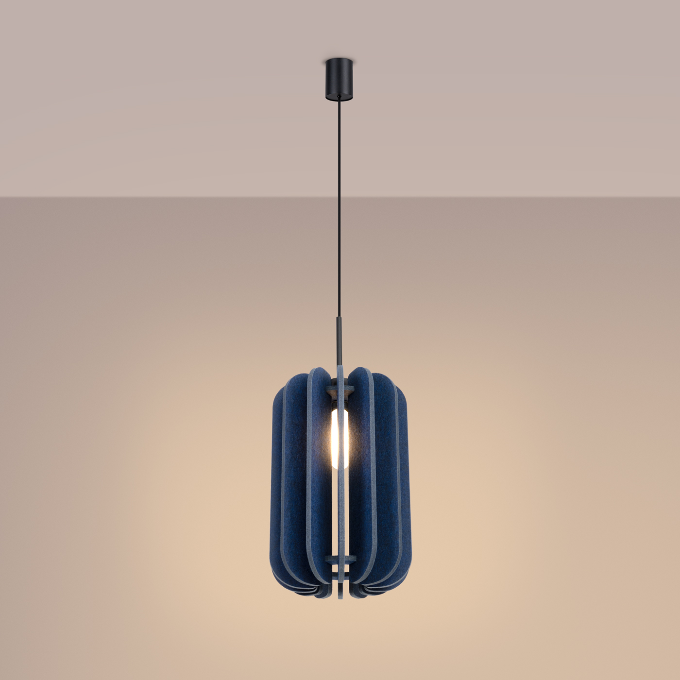 Malo Oval Felt Pendant Lamp, Navy Blue Shade, 1 Light, 27cm Diameter