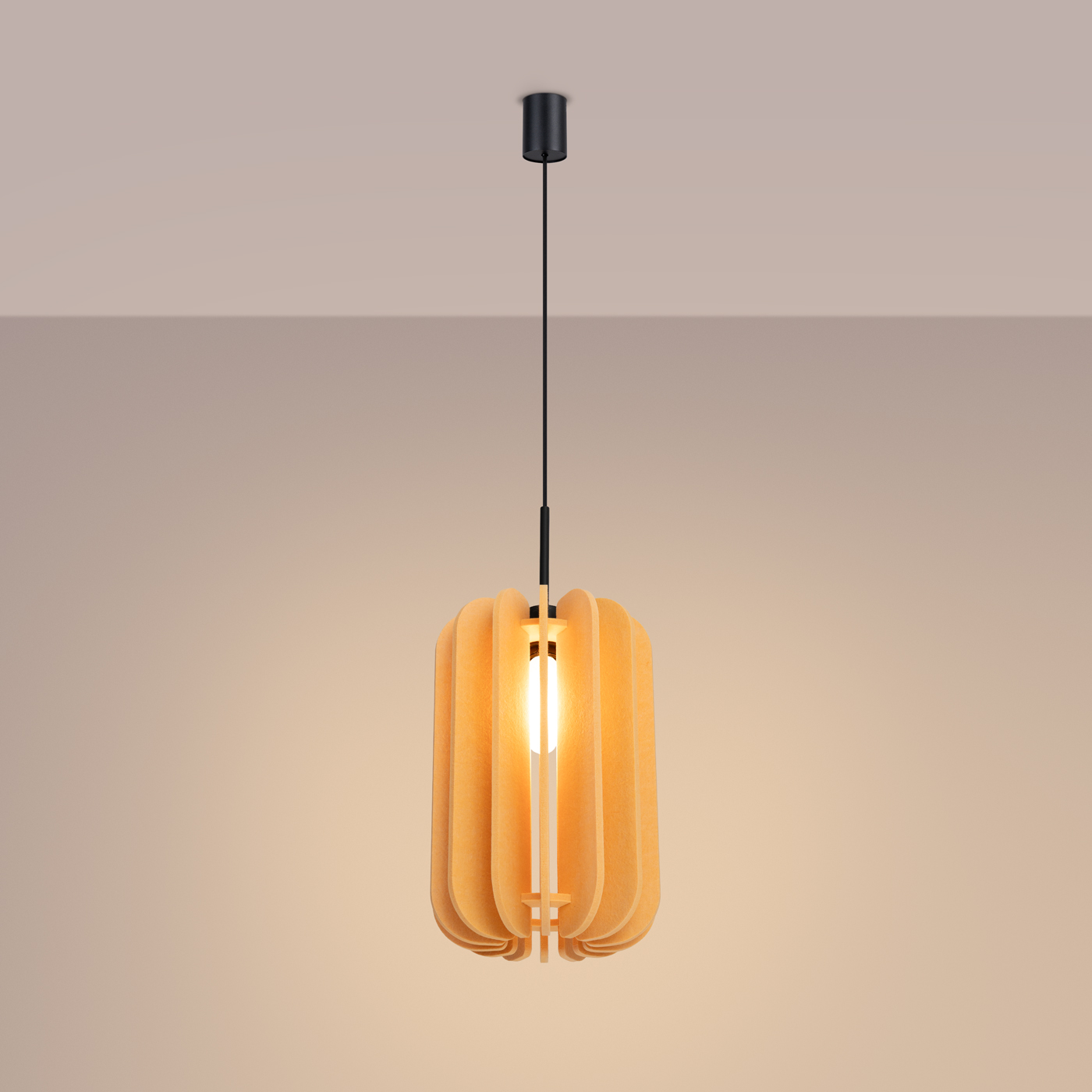 Malo Oval Felt Pendant Light, Yellow Shade, 1 Lamp, 27cm Diameter