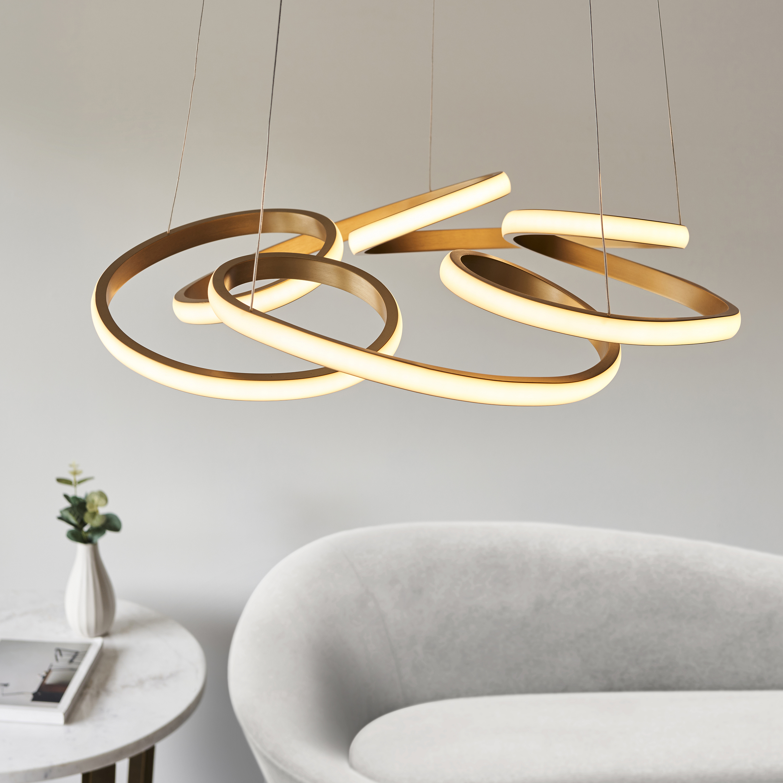 Blaze LED Pendant Lamp, Swirl, Gold, 57cm