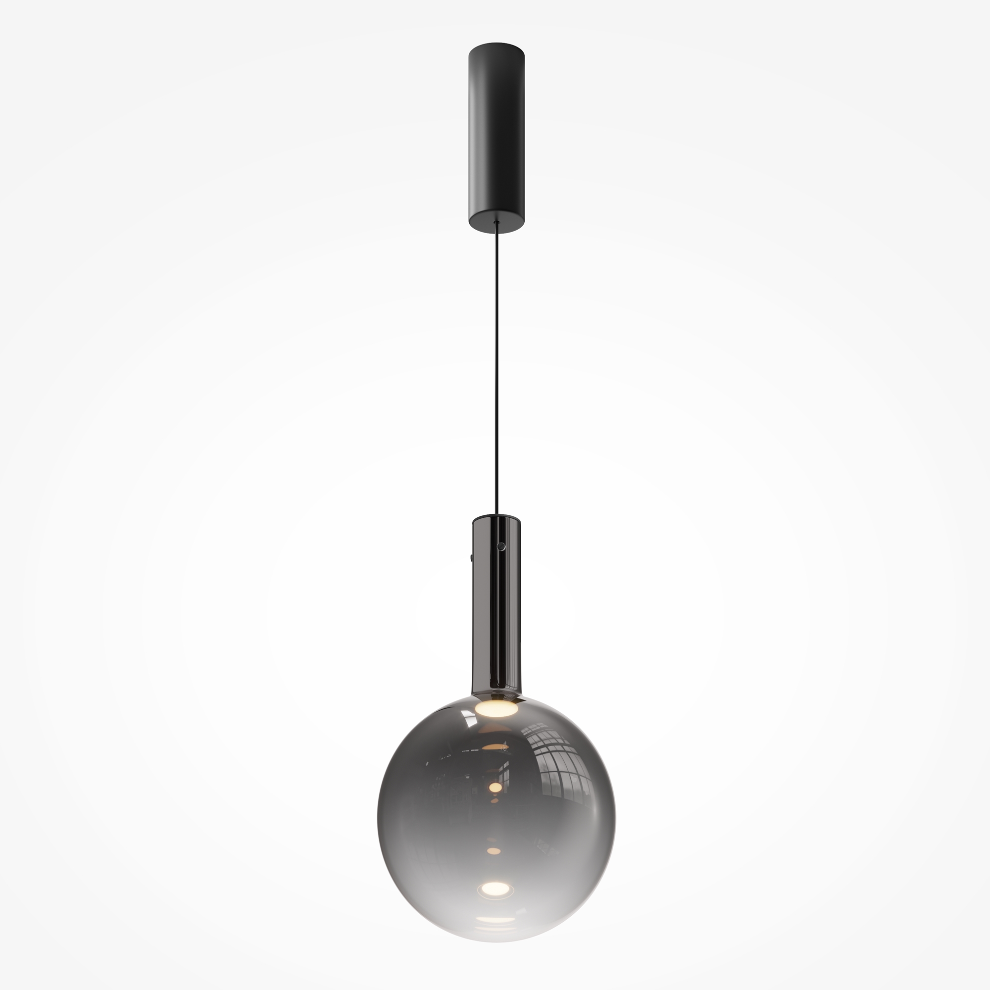Nebula Medium Smoked Blown Glass Pendant Light, Black Metal, 3000K LED, 25CM Diameter