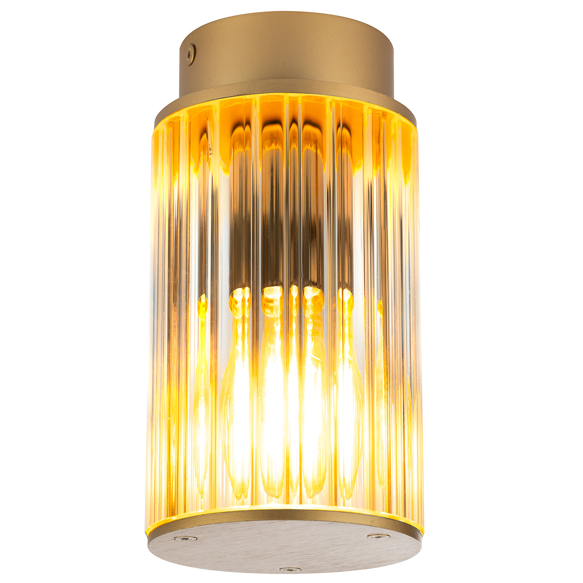 Nordfor IP44 Ceiling Light, 1 Lamp, Gold, Ribbed Glass 12cm