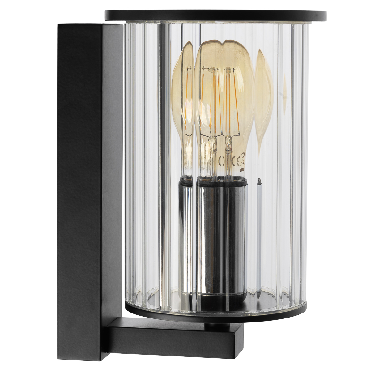 Nordfor Outdoor Wall Light, Black, Ribbed Clear Glass, IP44