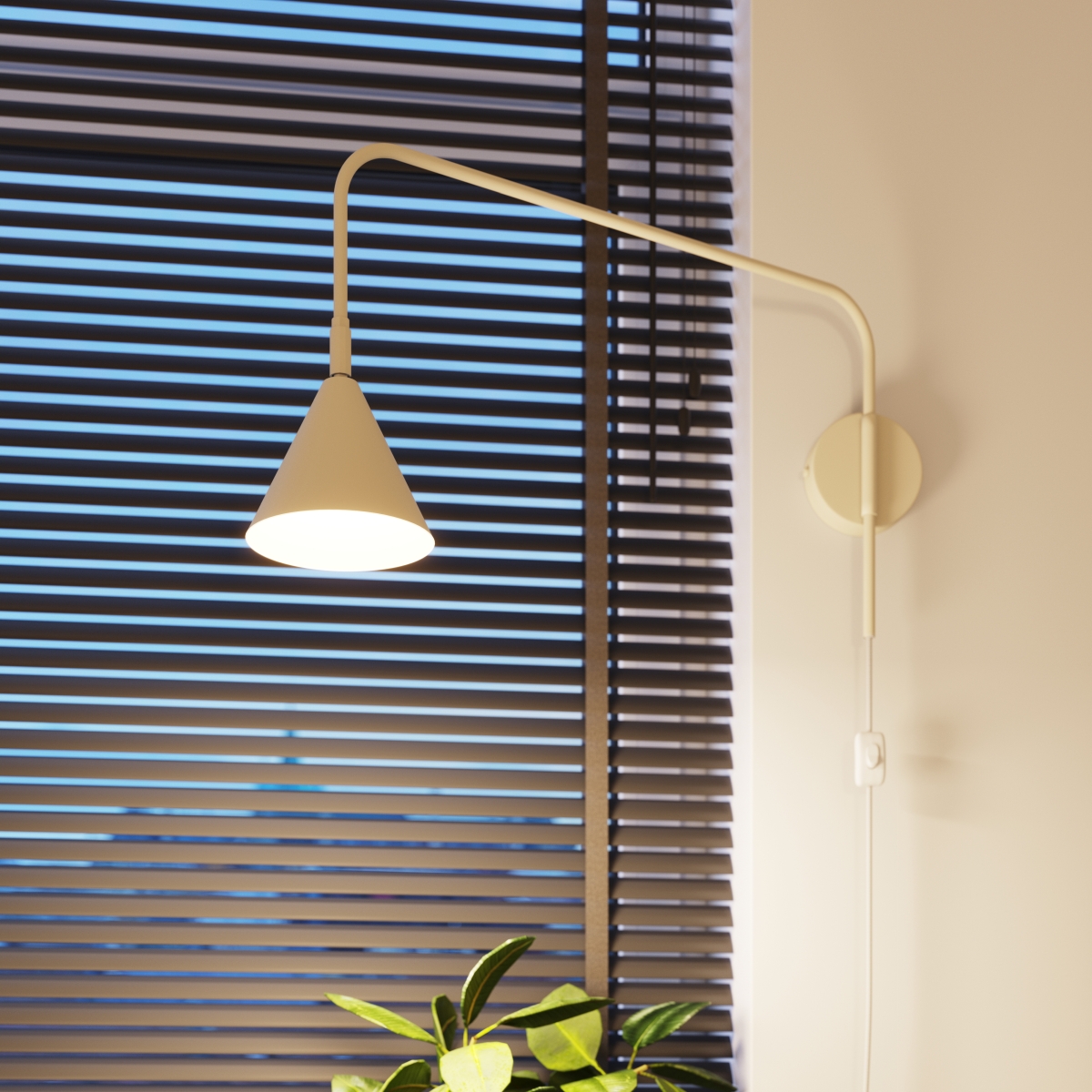 Knox Beige Plug-In Wall Light, Extended Swivel Arm, 61cm Depth