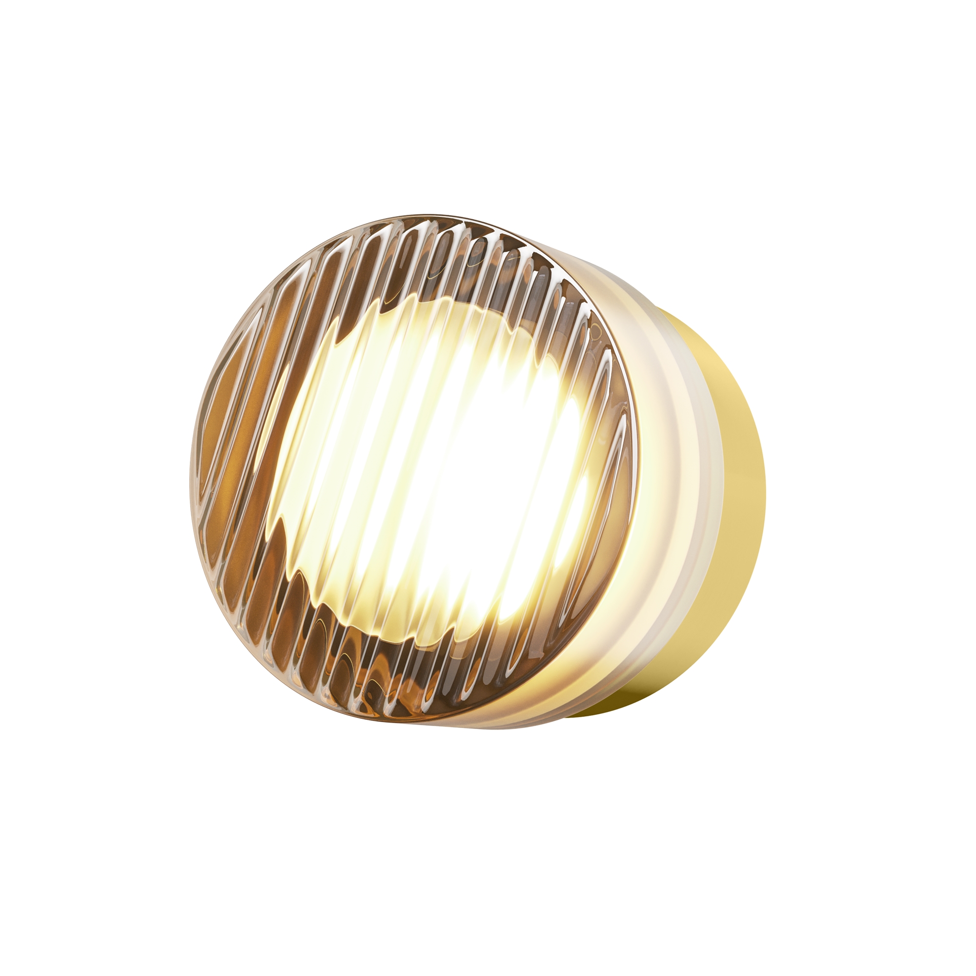 Olo Circular Wall Light, Colour Switching 6W LED, Brass Metal, Amber Ribbed Glass, 12.5cm