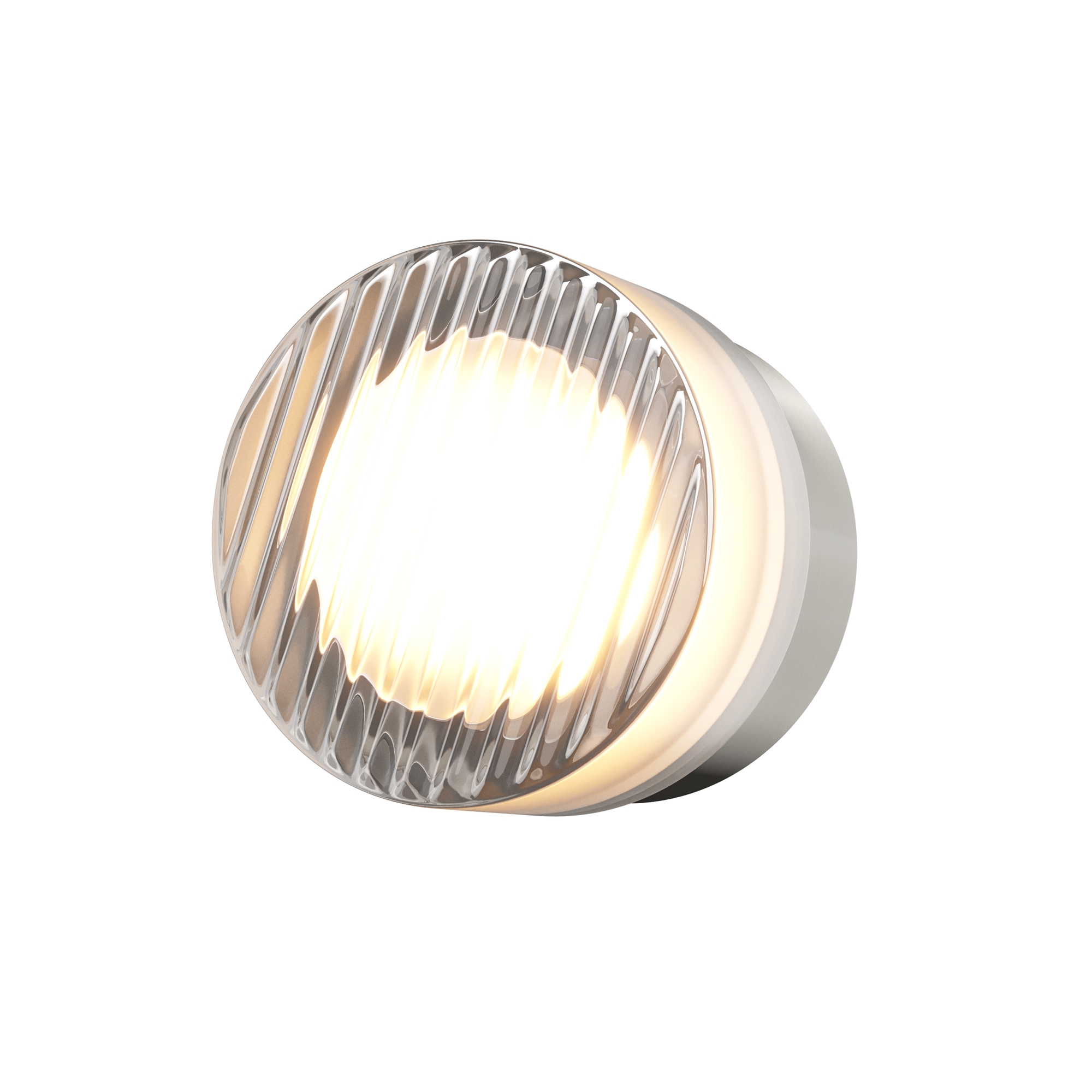 Olo Circular Wall Lamp, Colour Switching 6W LED, Platinum Metal, Ribbed Glass, 12.5cm