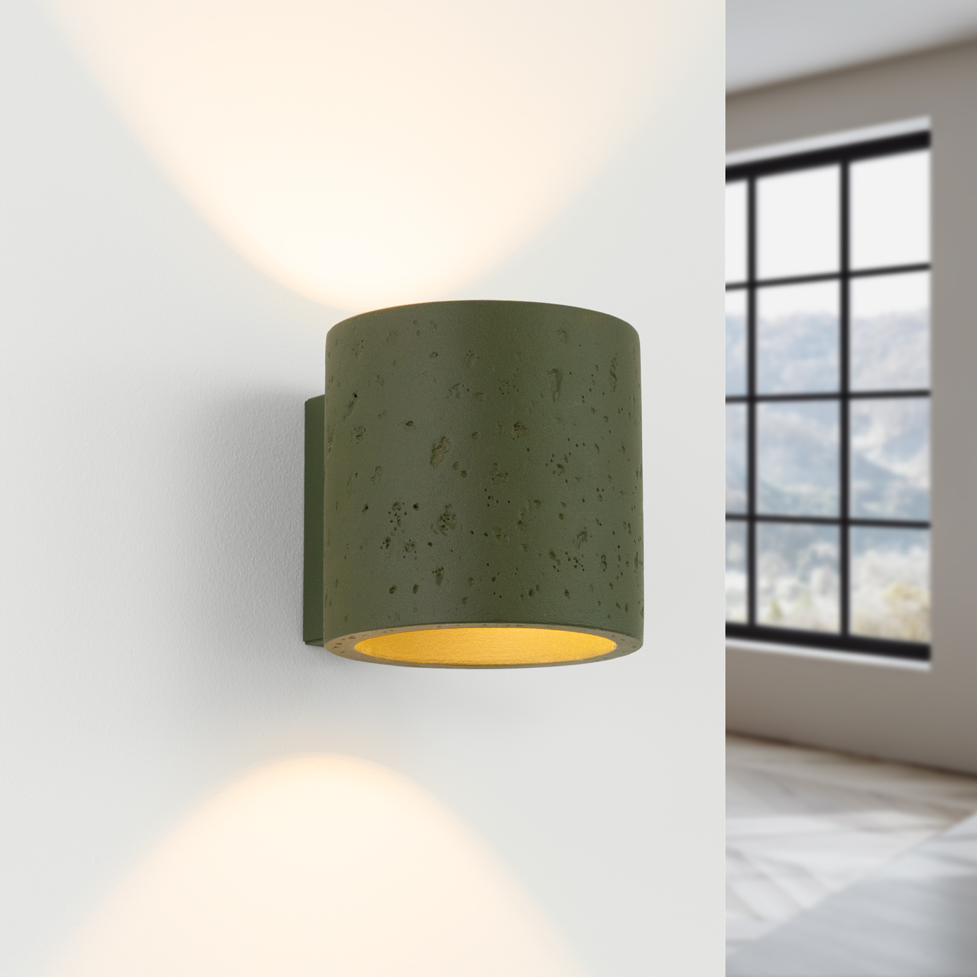 Orbital Olive Green Cylinder Wall Lamp, Concrete, G9, 1 Lamp, 10cm Wide