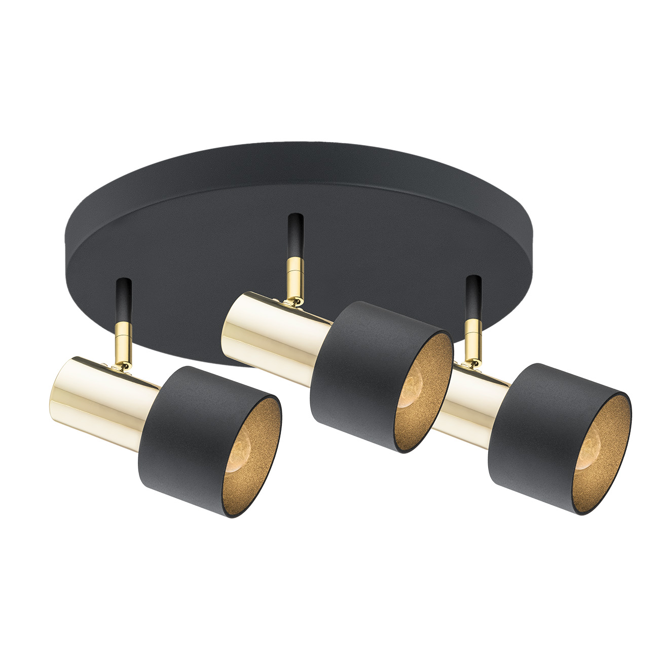Oria 3 Lamp Ceiling Spot, Round, Black, Brass, 47cm