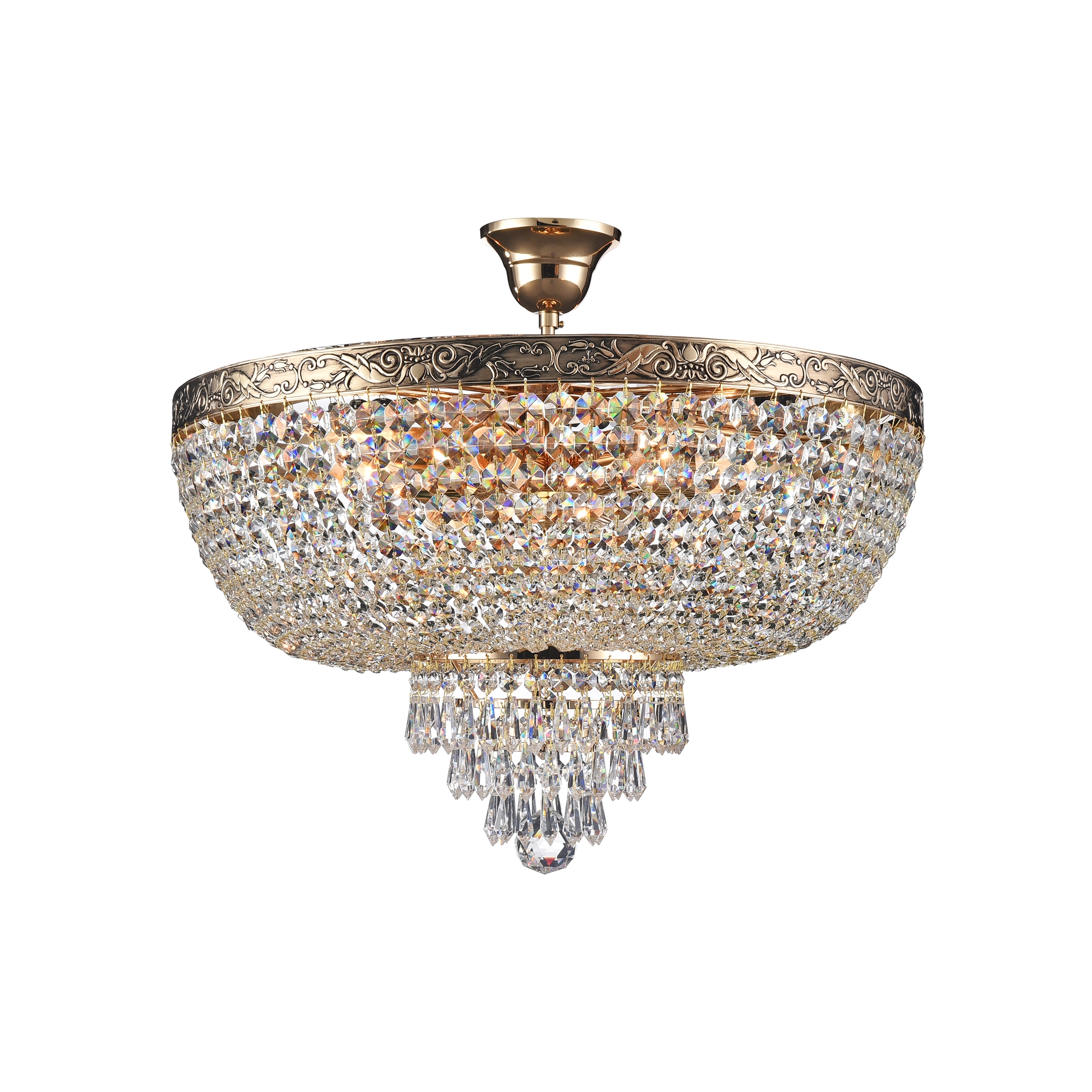 Palace 6 Light Semi Flush, Ceiling Light, Gold Antique, Crystal, 50cm Wide