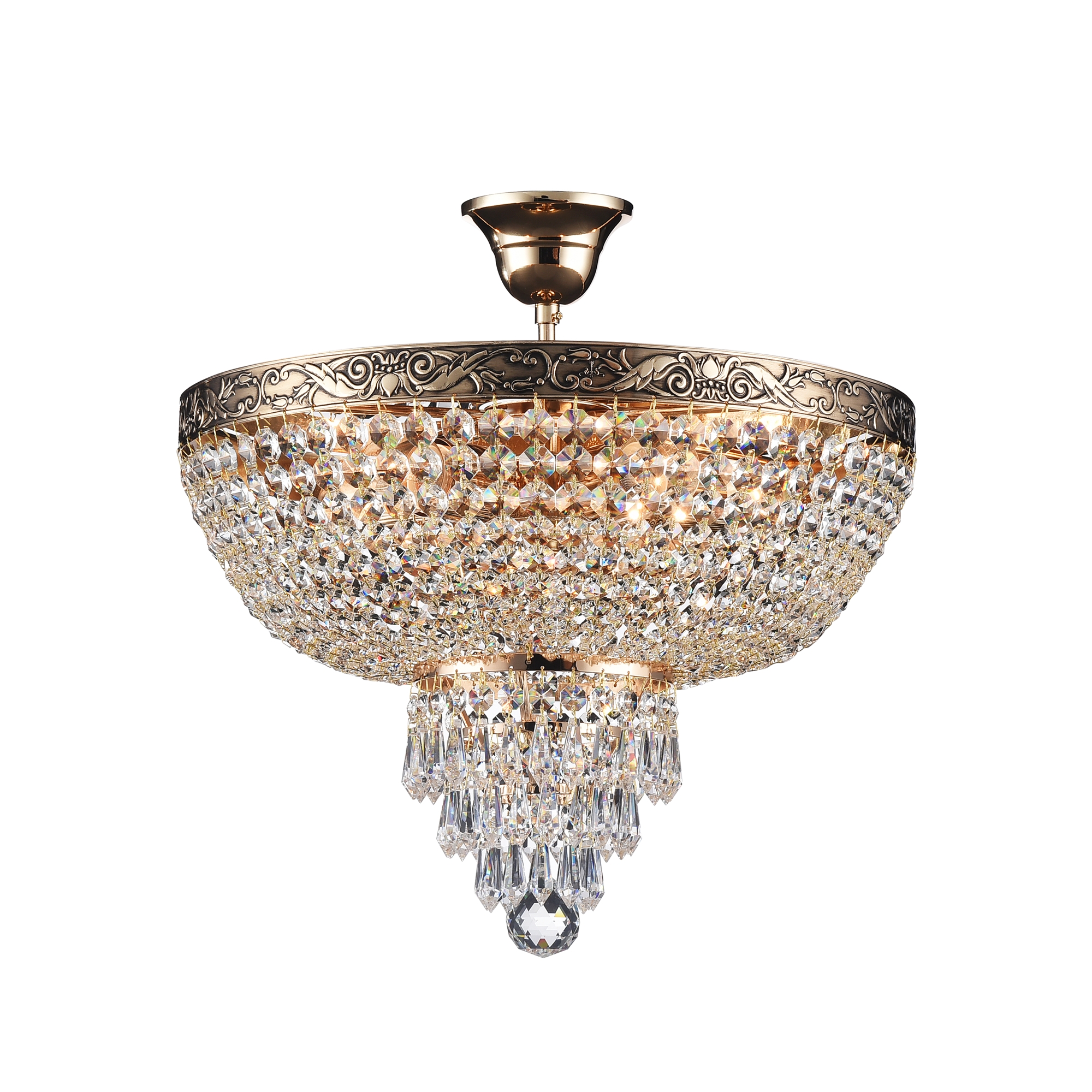 Palace 5 Lamp Ceiling Light, Gold Antique Metal, Crystal, 40cm Wide