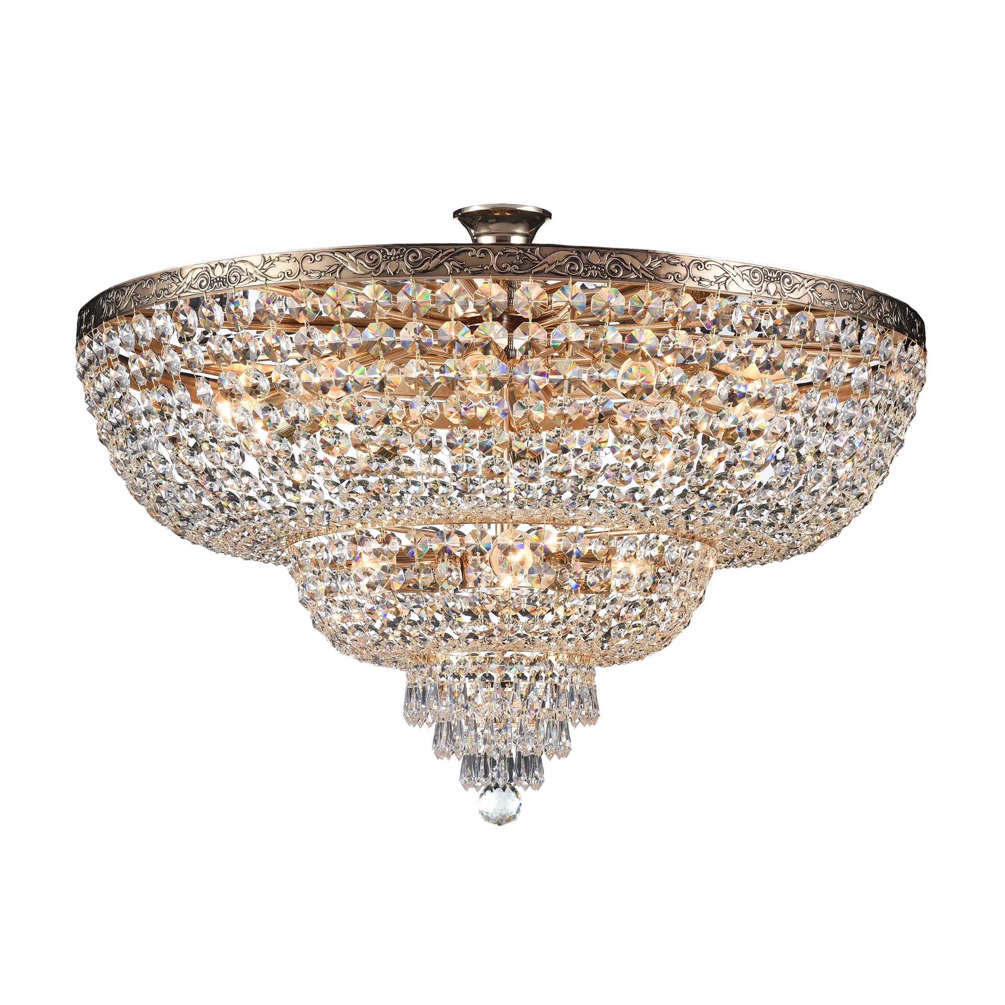Palace 14 Light Ceiling Lamp, Gold Antique Metal, Crystal Glass, 80cm Wide