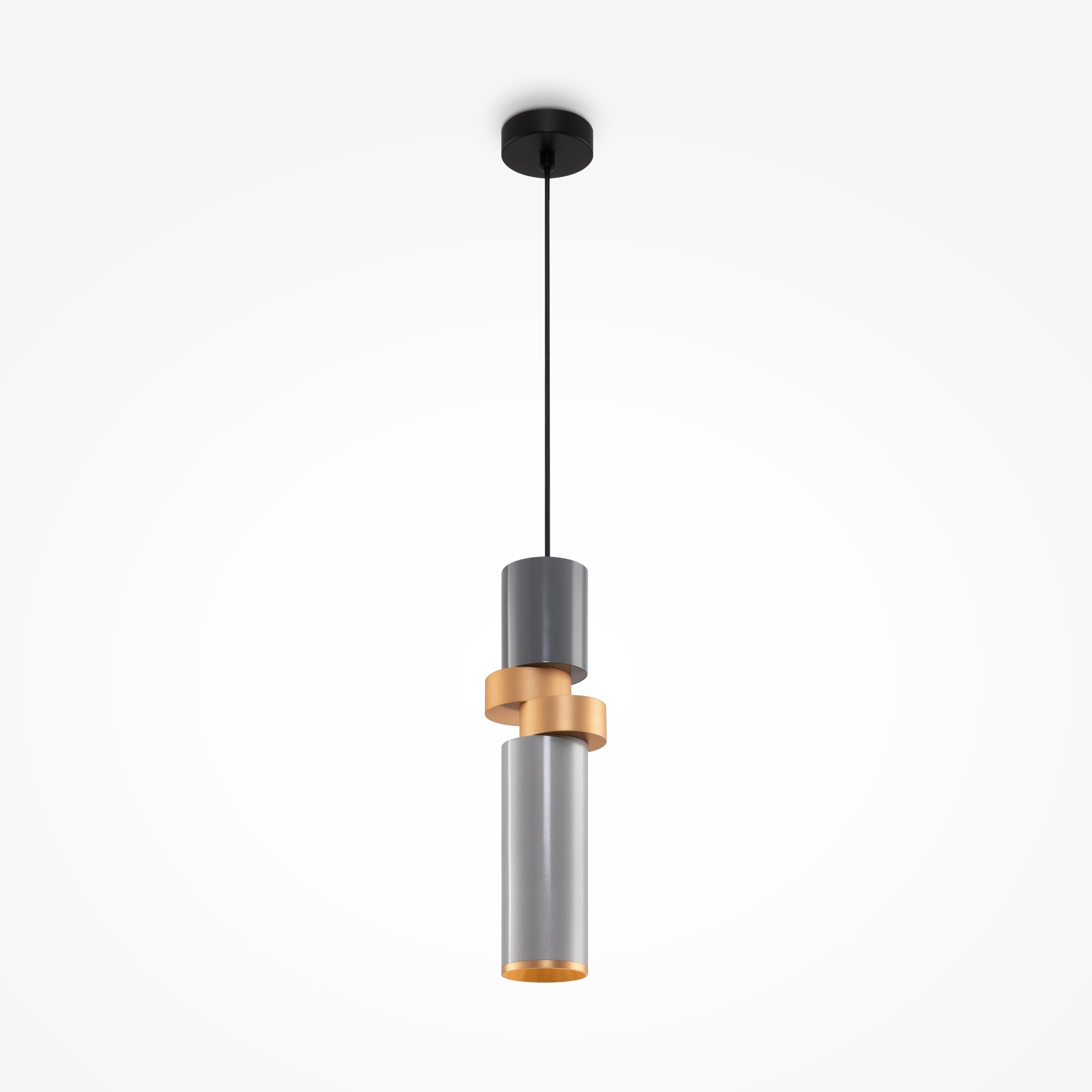 Palette Single Pendant Lamp, Metal, Grey & Silver Shade, Gold Detail, 9.5cm Wide