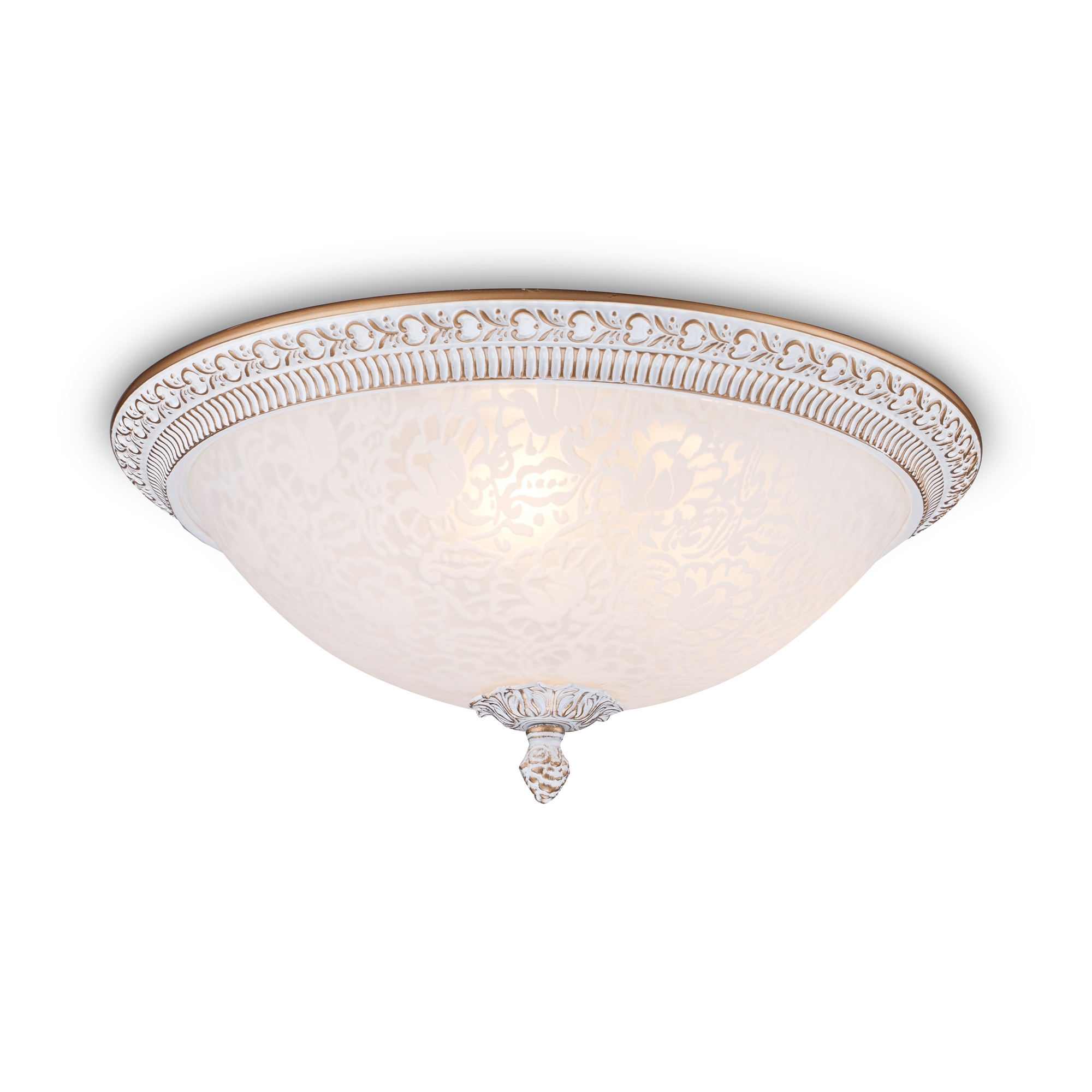 Pascal White & Gold Ceiling Lamp, Flush, 3 Light, Metal, Glass, 35cm Wide