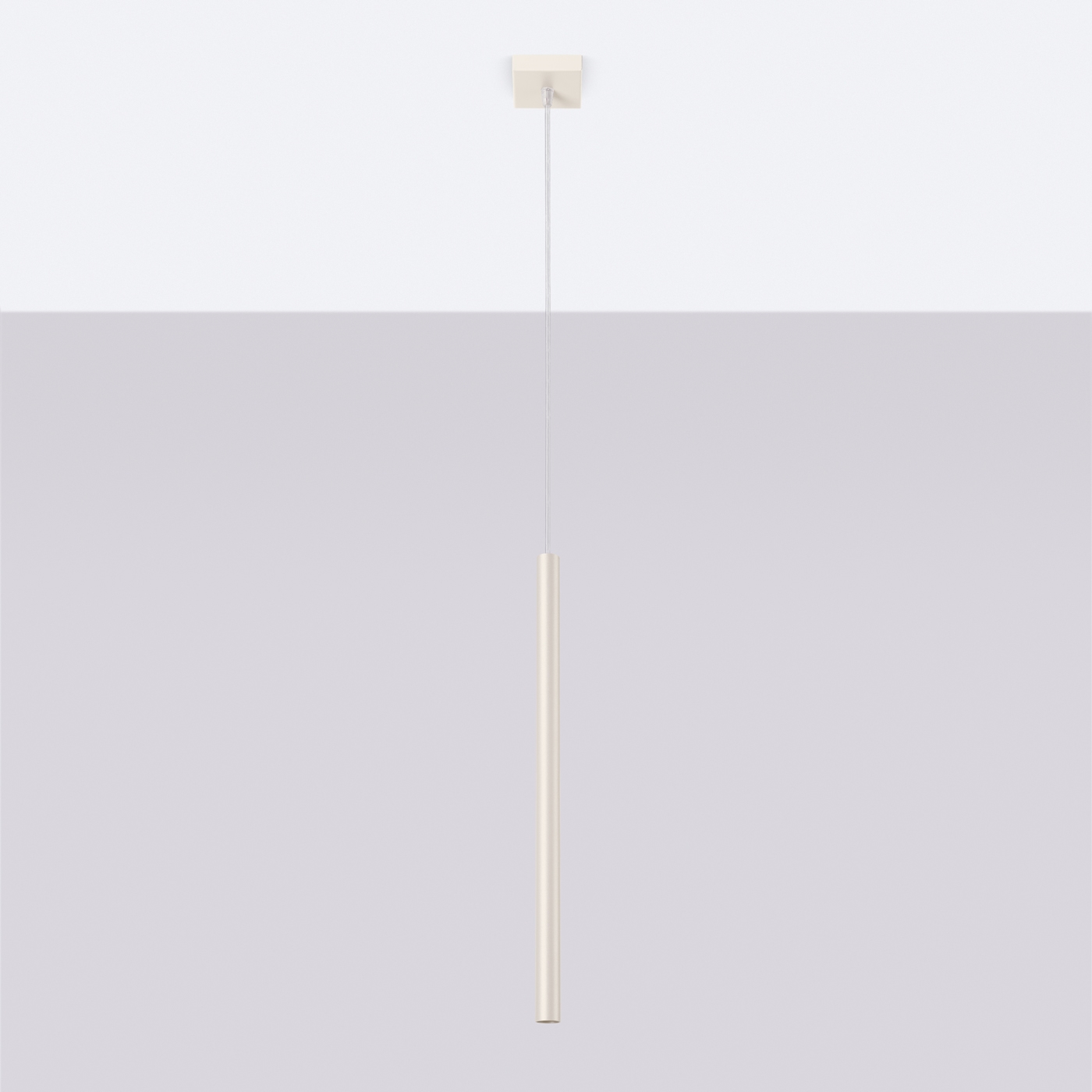Vaslow Single Tube Pendant Light, Beige Metal, 8cm Wide