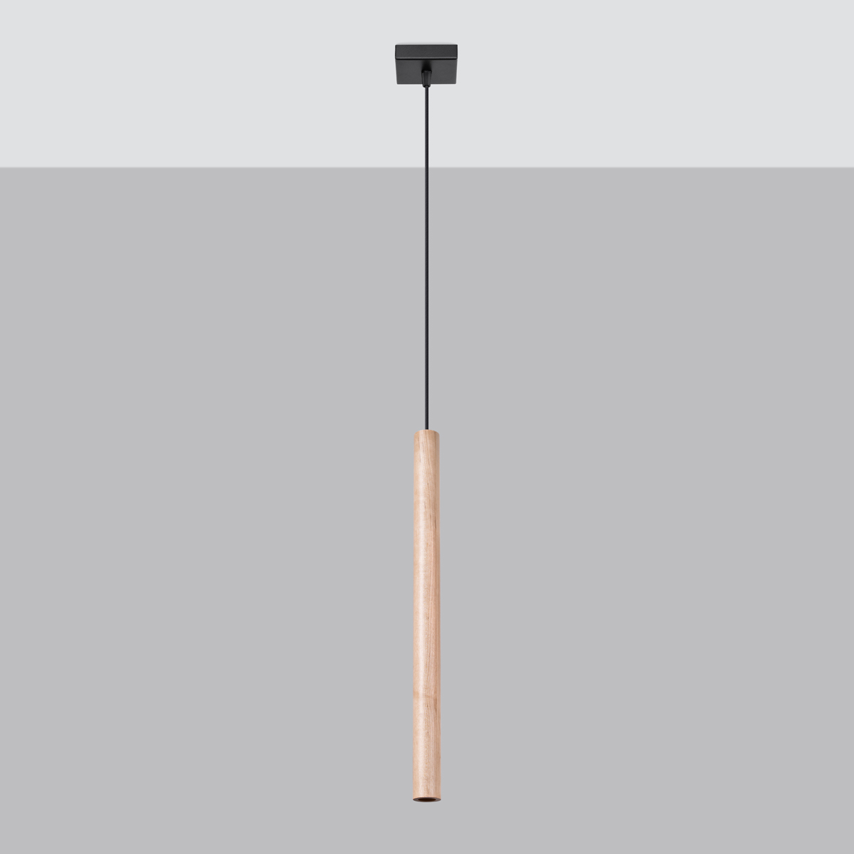 Vaslow Single Wood Tube Pendant Light, Black Metal, 8cm Wide