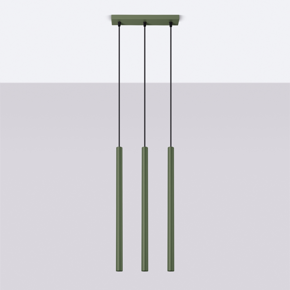 Vaslow 3 Lamp Bar Pendant Lamp, Metal, Olive Green, 30cm Length