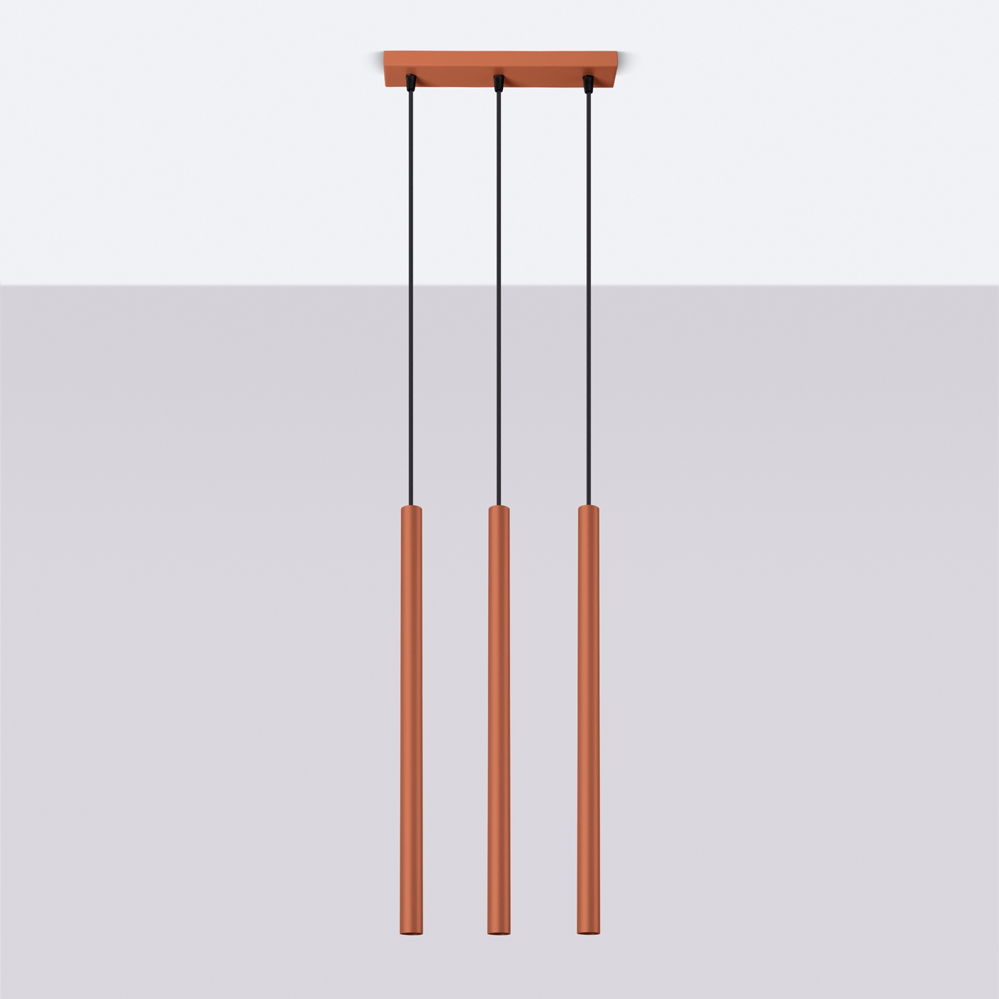 Vaslow 3 Light Bar Pendant Lamp, Metal, Ochre Terracotta, 30cm Length
