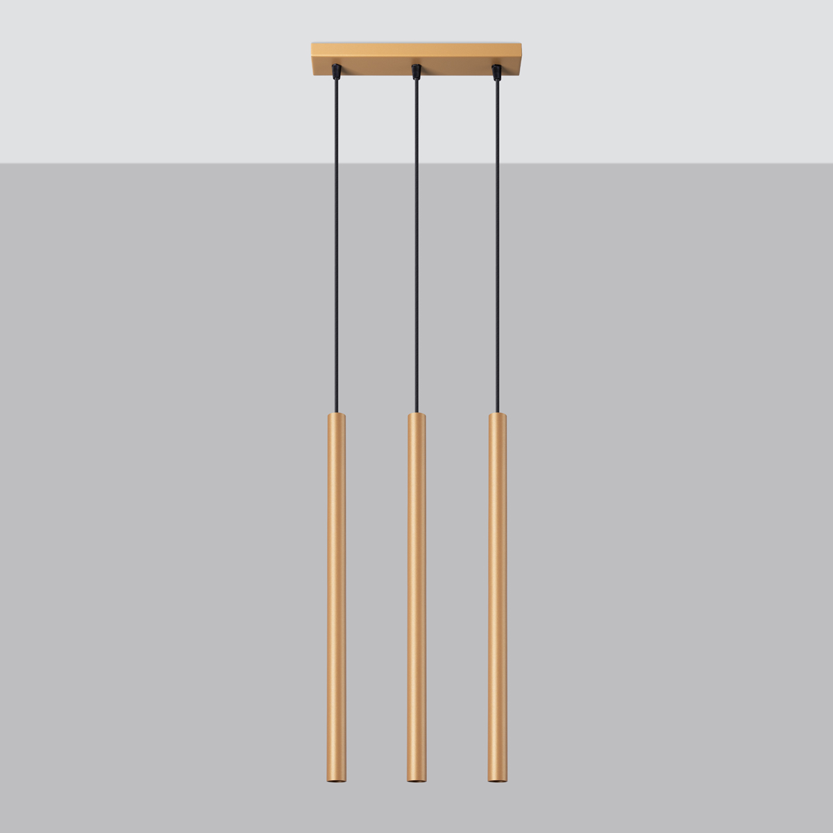 Vaslow 3 Light Bar Pendant Light, Matt Gold Metal Tubes, 30cm Length