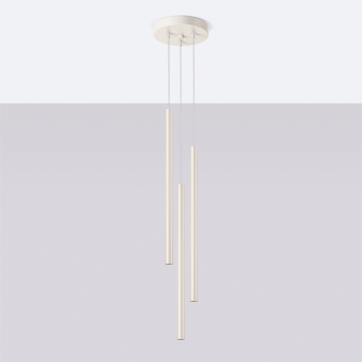 Vaslow 3 Light Multi Drop Tube Pendant Lamp, Beige, 19.5cm Diameter