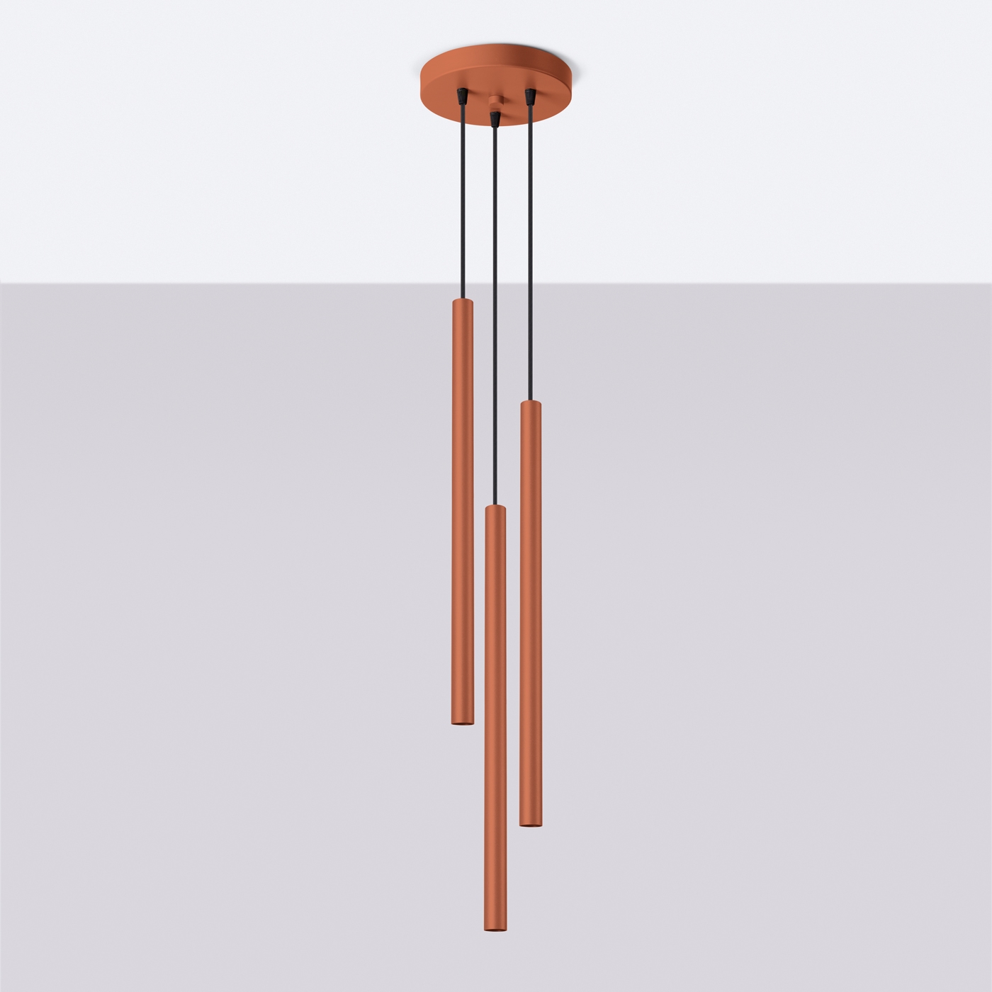Vaslow 3 Lamp Multi Drop Tube Pendant Light, Ochre Terracotta, 19.5cm Diameter
