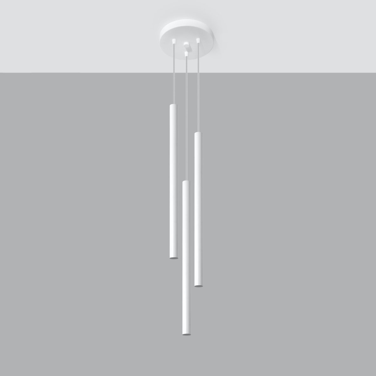 Vaslow 3 Light Multi Drop Tube Pendant Lamp, White Metal, 19.5cm Diameter