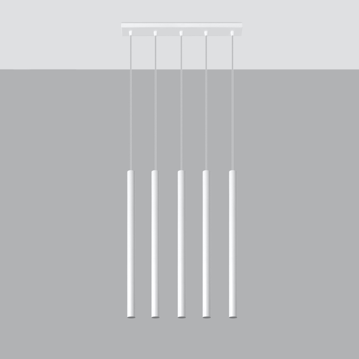 Vaslow 5 Light Bar Pendant Lamp, White Metal Tubes, 45cm Length