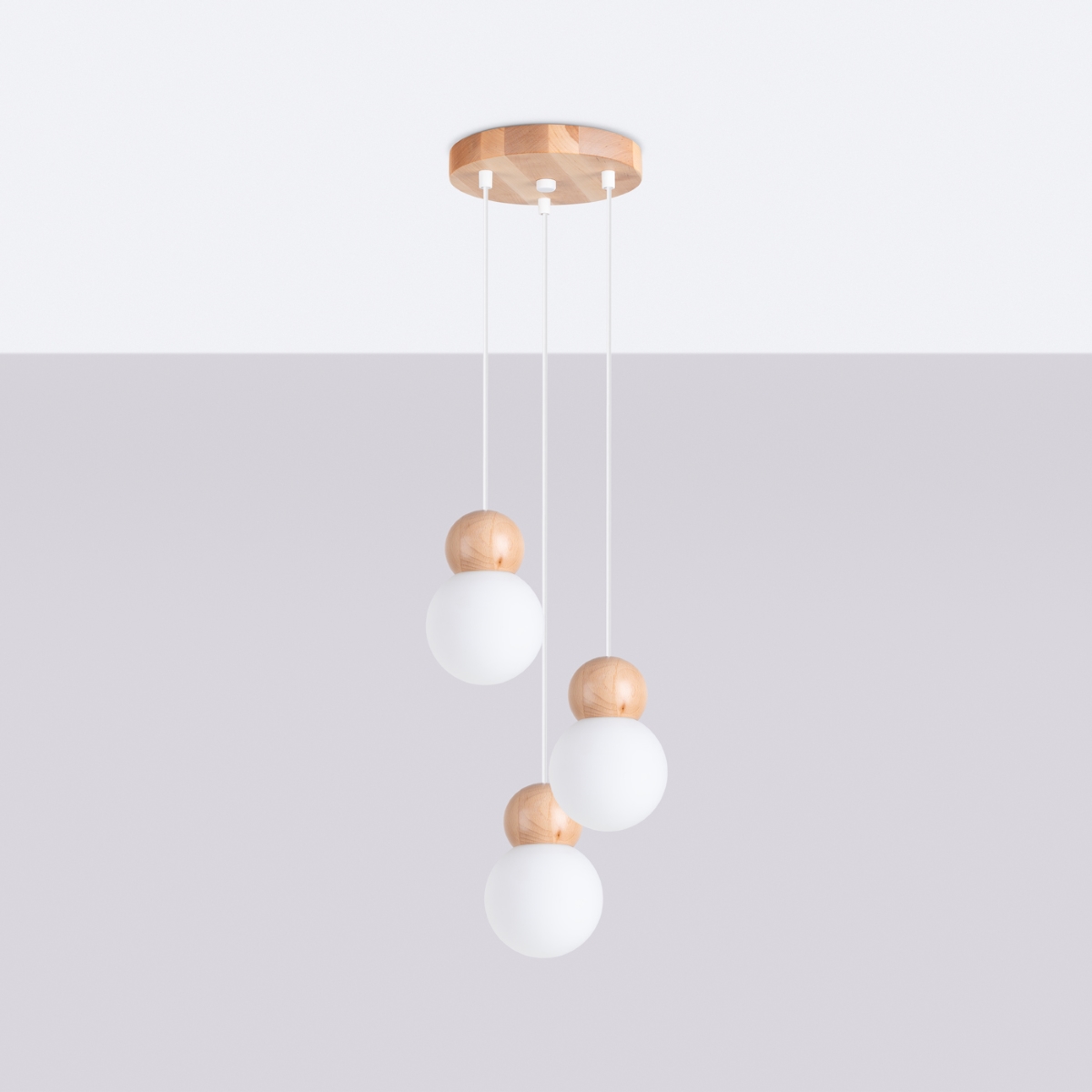 Pekon Wood Pendant Lamp, Multi Drop, White, Glass, 31cm Diameter