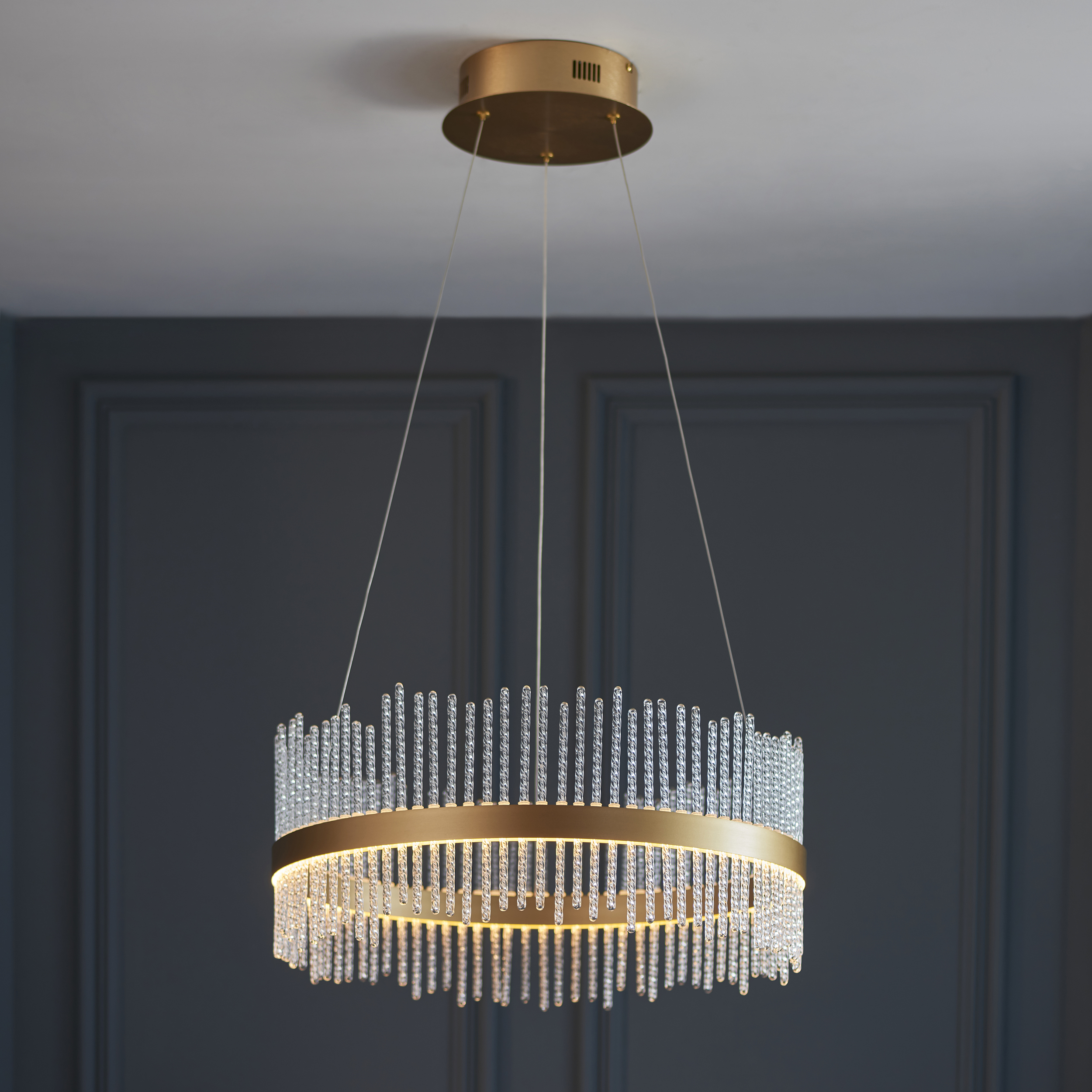 Netus Medium Pendant Lamp, LED, Gold, Ring, Glass, 51cm