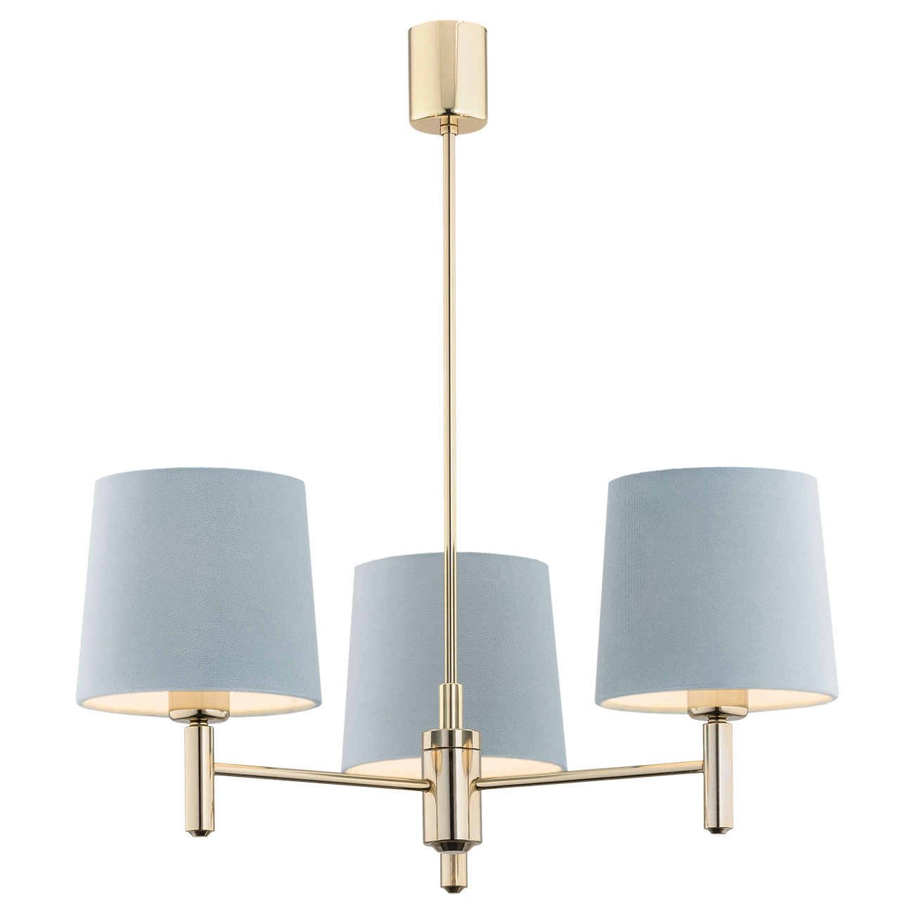 Ponta 3 Arm Chandelier, Sky Blue Shades, Dark Brass, 47.5