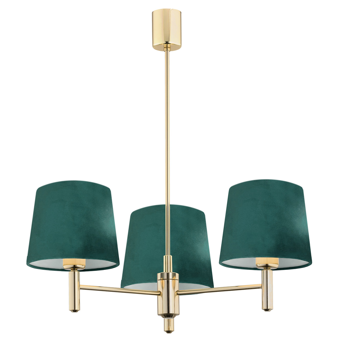 Ponta 3 Light Chandelier, Dark Brass, Green Shades, 47.5cm