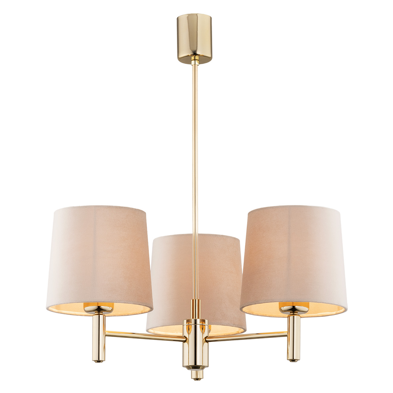 Ponta Chandelier, 3 Arms, Brass, Beige Lampshades, 47.5cm