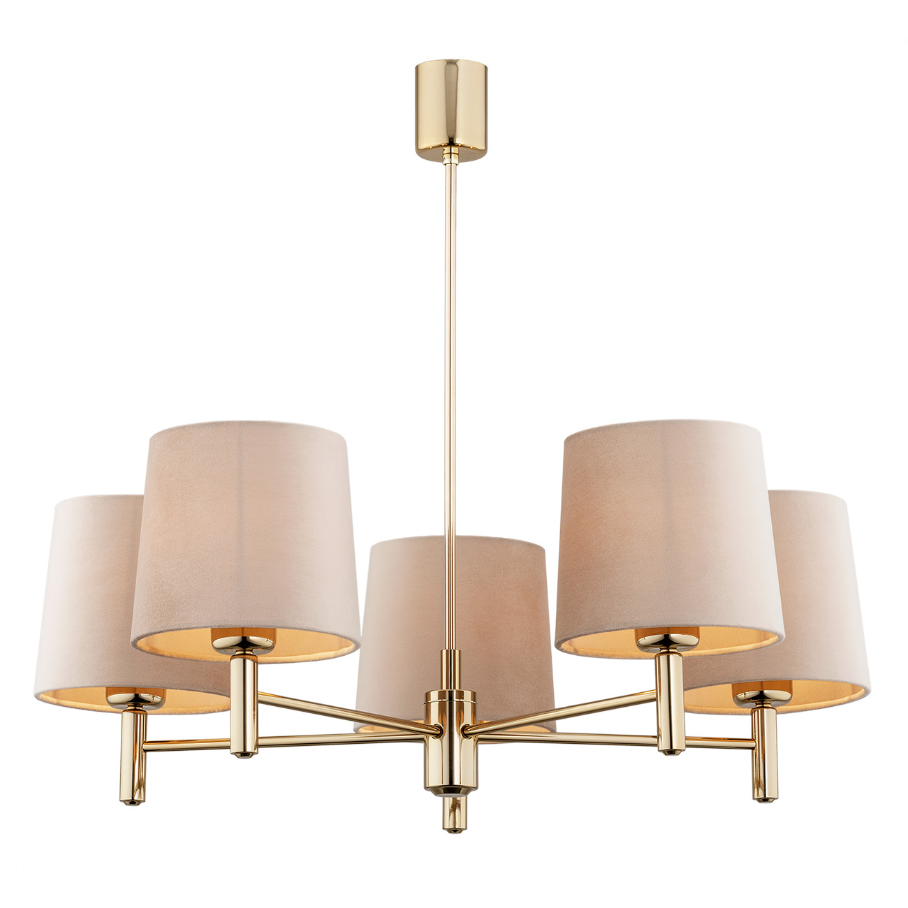 Ponta 5 Arm Chandelier, Dark Brass, Beige Fabric Shades, 71cm