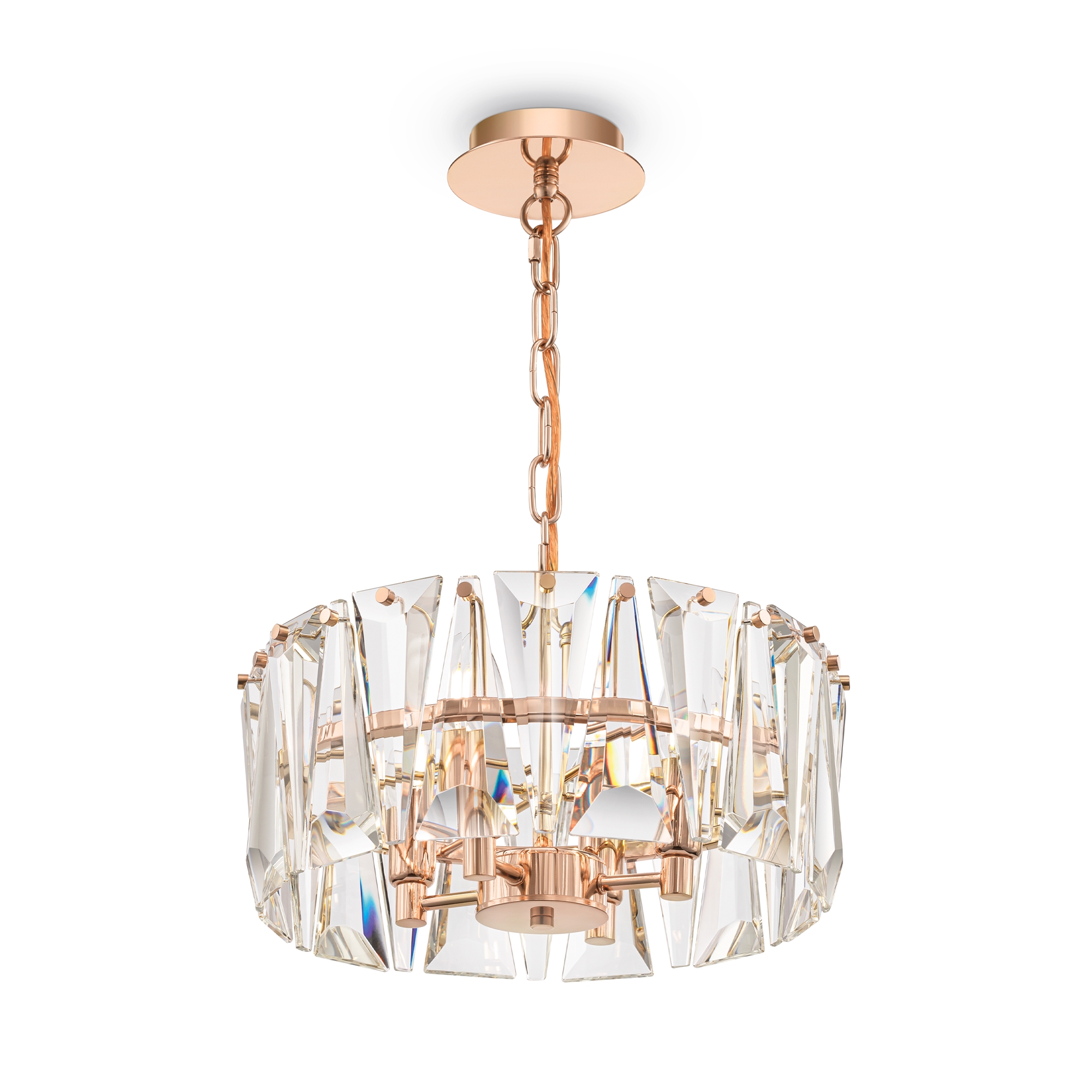 Puntes Round 4 Lamp Pendant Light, Metal, Gold, Crystal Glass, 38cm Wide