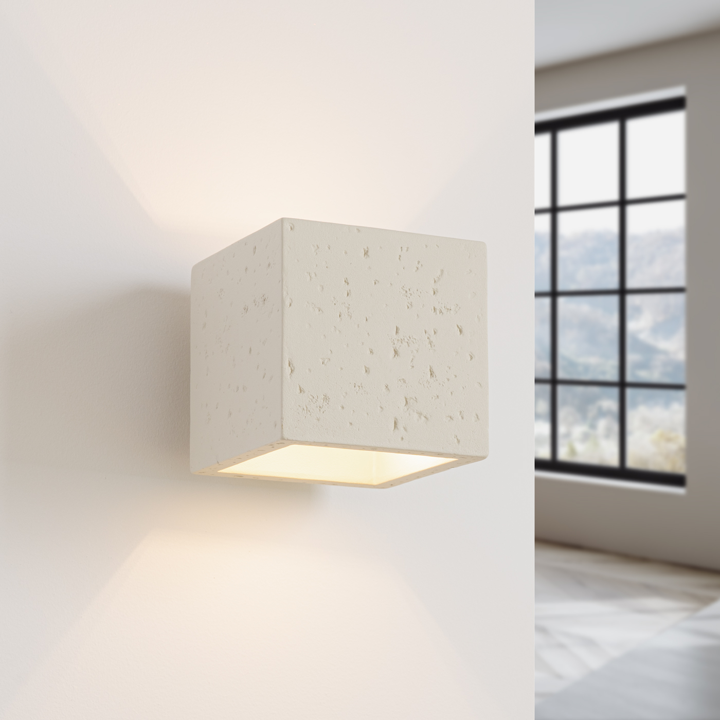 Kwad Beige Concrete Square Wall Lamp, 1 Light, G9, 10cm Wide