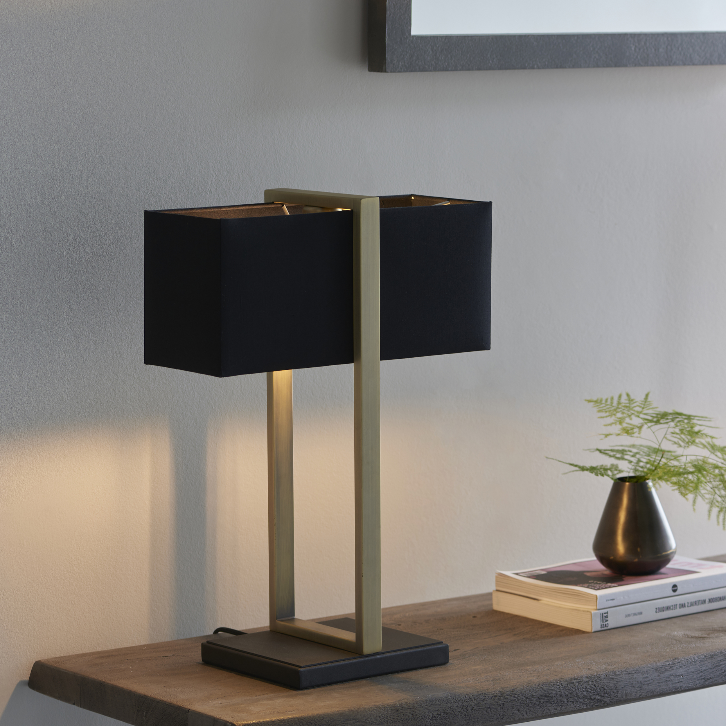 Antio Table Lamp, Antique Brass, Black Lampshade