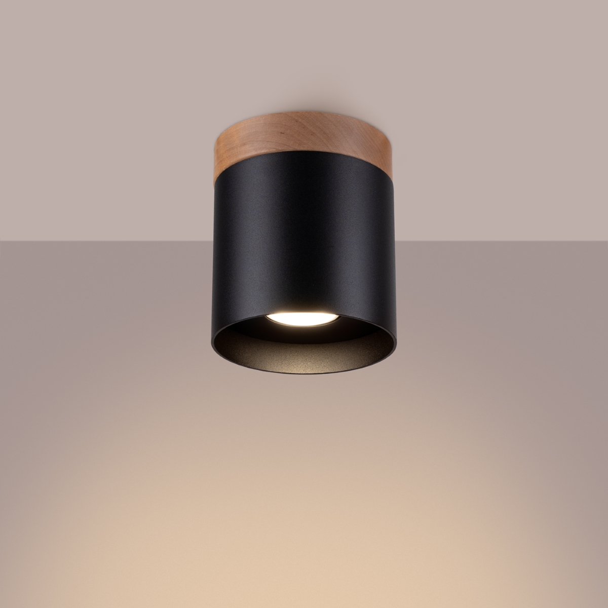 Riflo Surface Mounted Downlight, Black Metal & Wood, 1 Lamp, GU10, 12cm Diameter