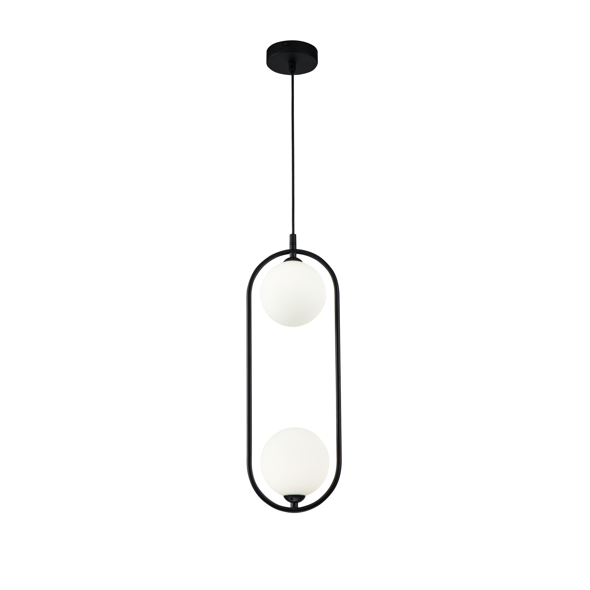Ring Black Pendant Lamp, 2 Light, Opal Glass, Metal, 17cm Wide