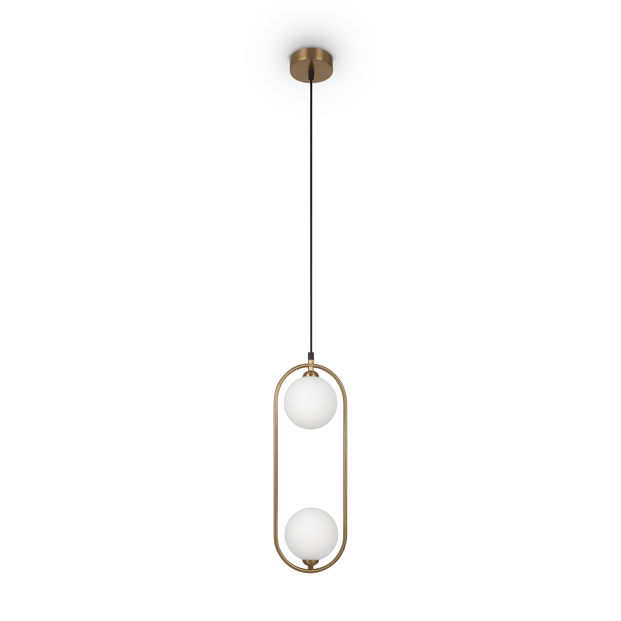 Ring Brass Pendant Lamp, 2 Light, Opal Glass, Metal, 17cm Wide