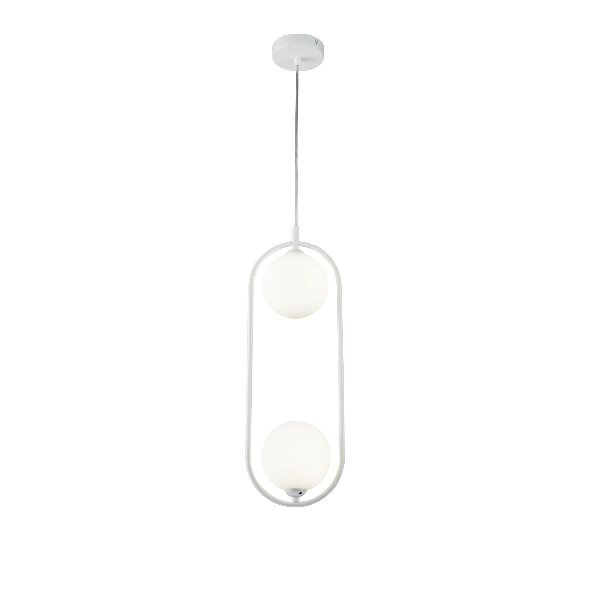 Ring White Pendant Light, 2 Light, Opal Glass, Metal, 17cm Wide